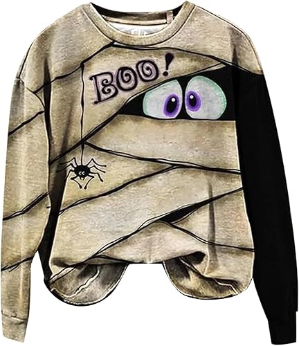 Miniatura 3 de Uscharm Sudaderas de manga larga con diseño de araña, con diseño de ojos espiados, con bloques de color, estilo casual, cuello redondo, camisetas