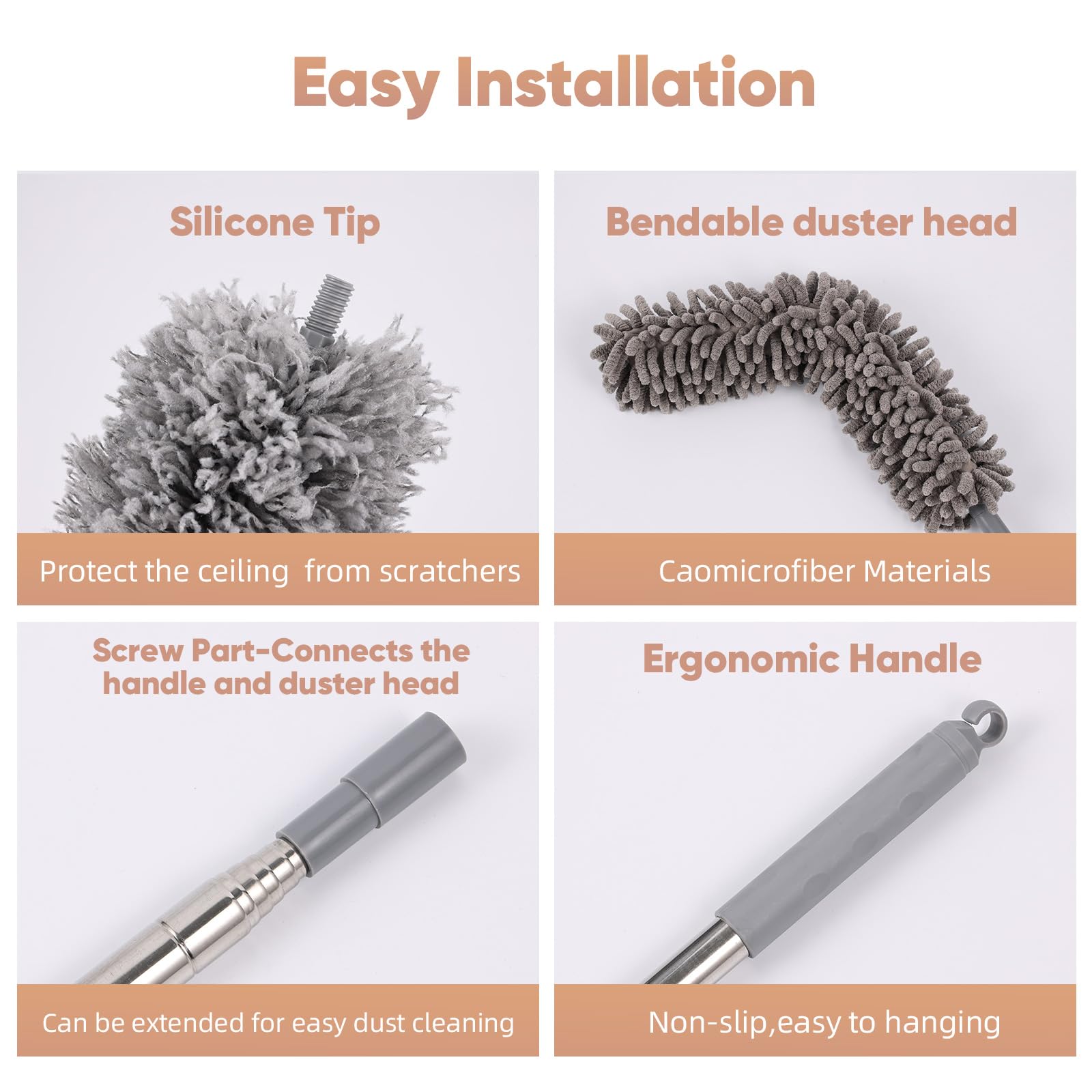 Set Spolverino Telescopico 9 Pezzi - Microfibra Lavabile, Allungabile Da 42 A 250 Cm