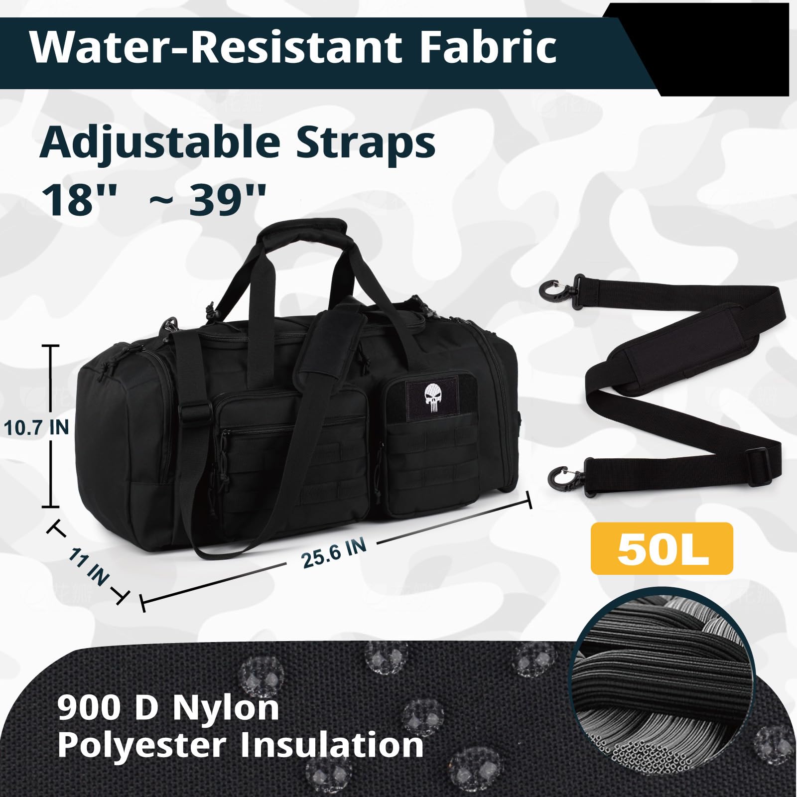 Borsa Palestra Tattica 3 in 1 da 50L per Uomo e Donna – Zaino da Viaggio Impermeabile con Scomparto Scarpe e Tasca Umida – Borsone Sportivo Weekend, Viaggio, Notte
