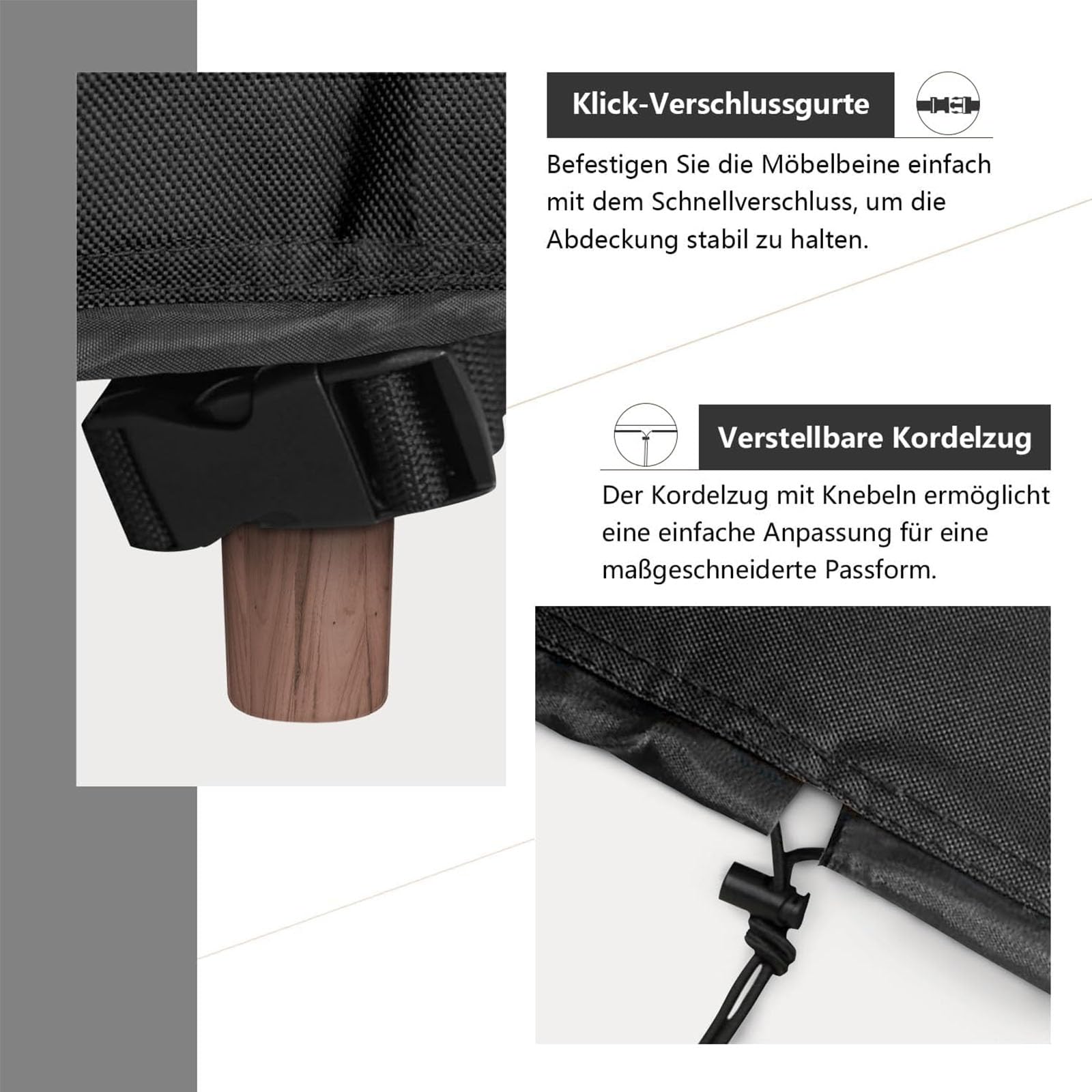 Funda para muebles de exterior, 280 x 100 x 75 cm (largo x ancho x alto), juego de sofá de ratán y fundas de mesa de patio, fundas para muebles de jardín, impermeables, resistentes al viento