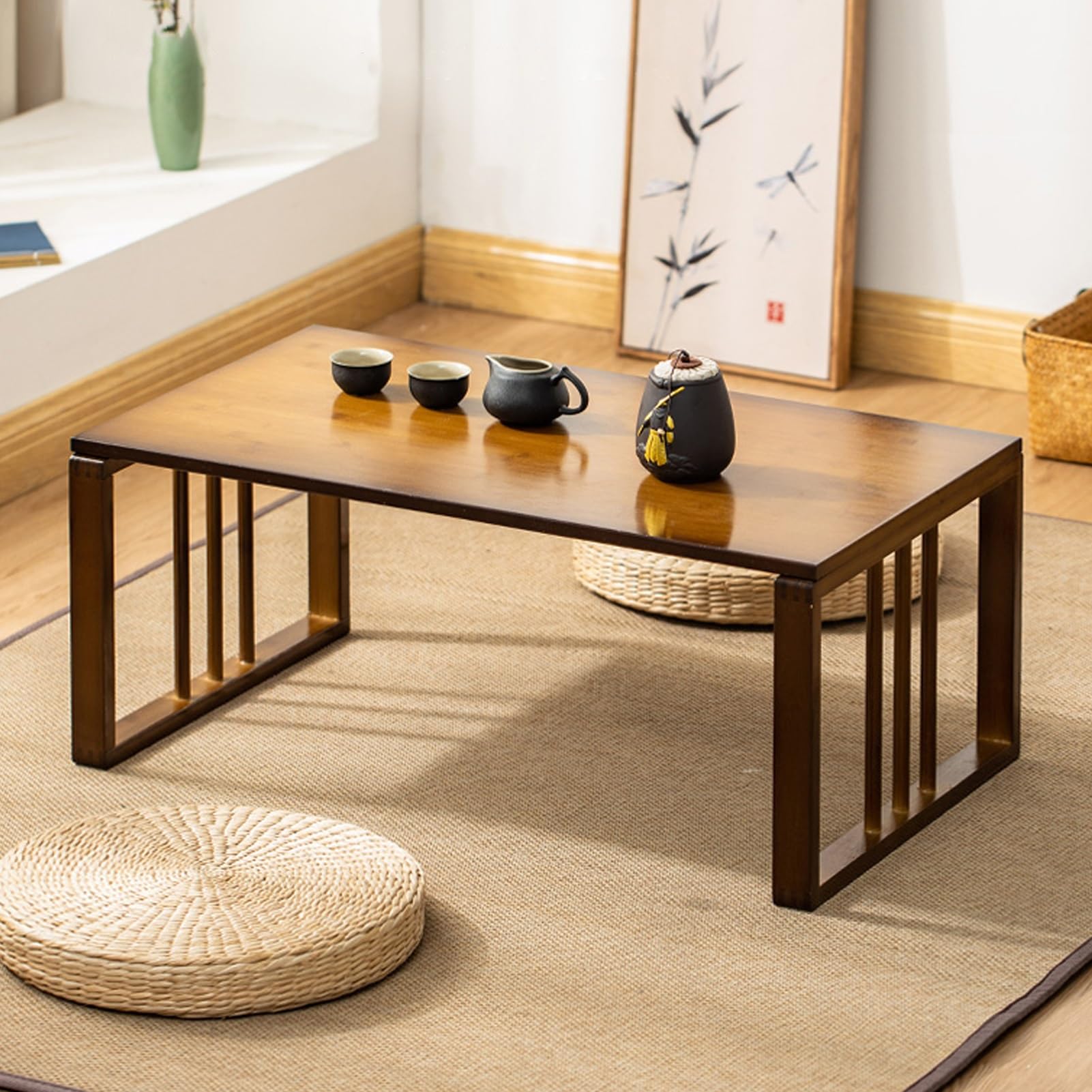 Japanese Style Bamboo Low Table Foldable Coffee Table for Home and Picnics Elegant and Durable Centerpiece,70cm