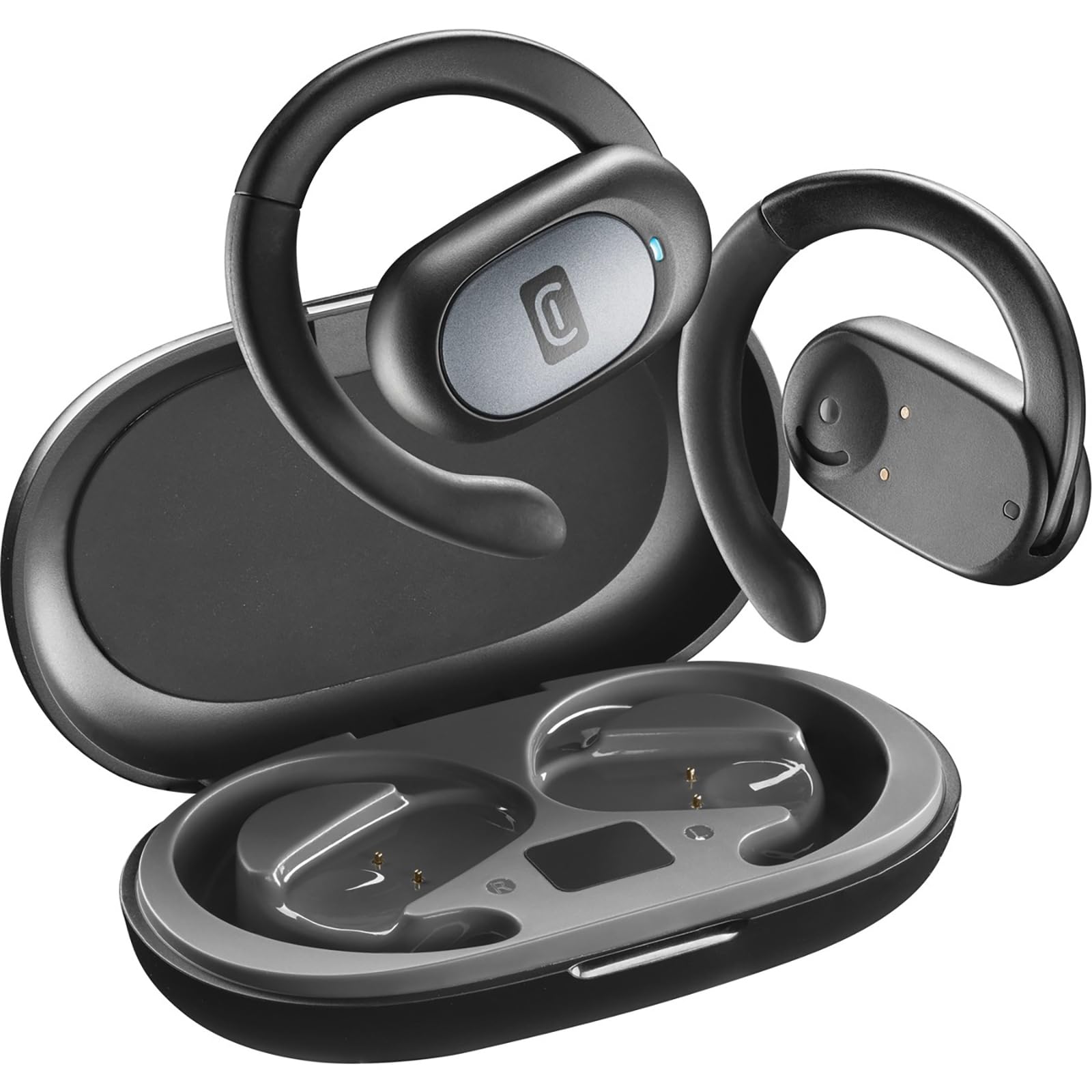 cellularline - Auricular Bluetooth Open-Ear - 54 Horas de autonomía - Certificado IPX5 Resistente al Sudor y a Las Salpicaduras - Diadema Ajustable - Negro