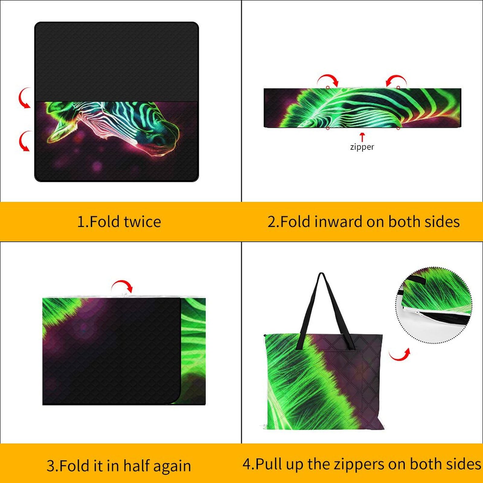 Manta de picnic de cebra brillante, lavable a máquina, 200 cm x 200 cm, extragrande, impermeable y resistente a la arena, plegable, compacta, para playa, extragrande, para exteriores, para acampar en