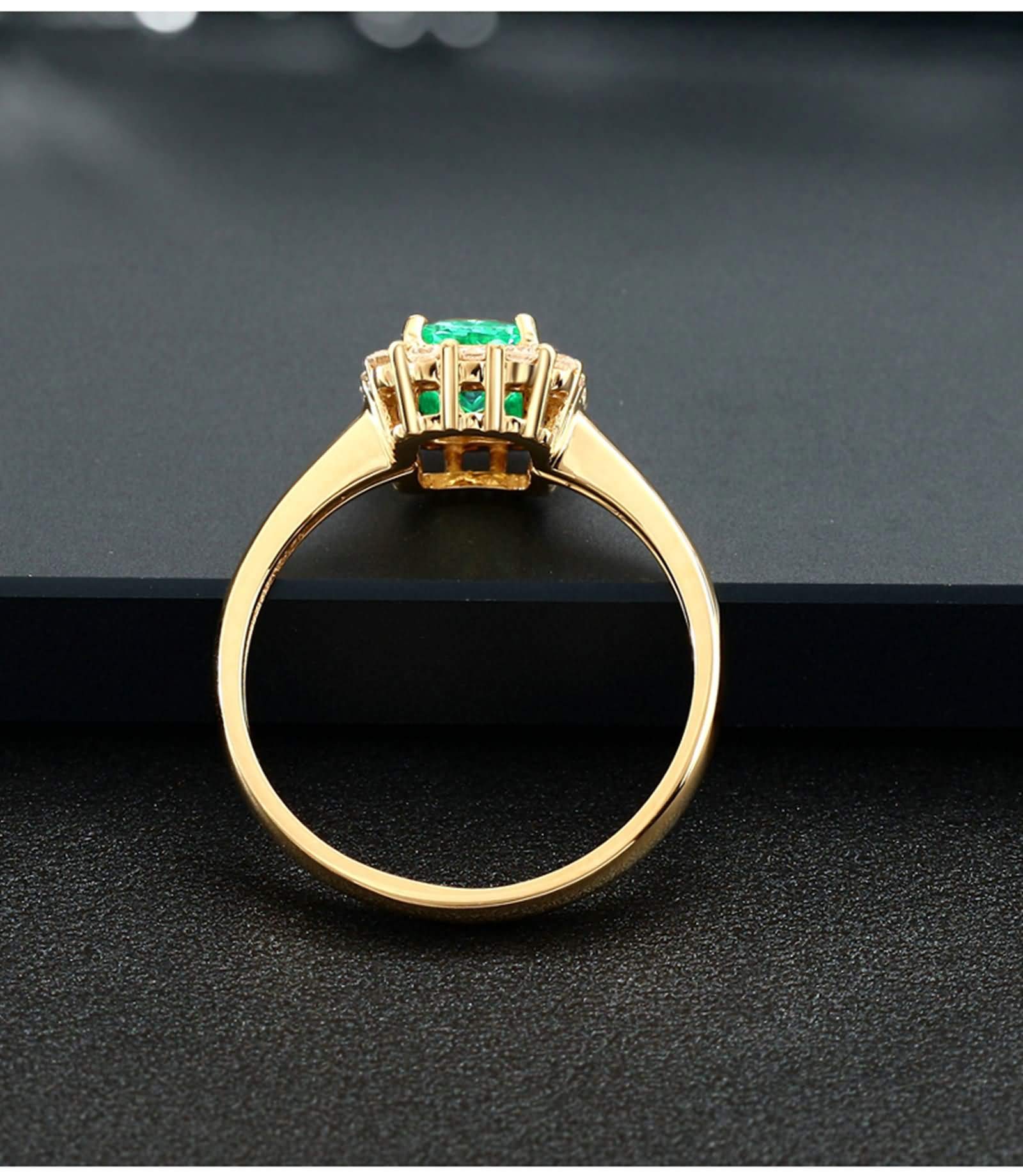 Daesar Anillos de Mujer de Matrimonio con Rectángulo con Esmeralda Creada y Moissanita, Oro Amarillo 9K/14K/18K, Anillo Prometida Oro Verde