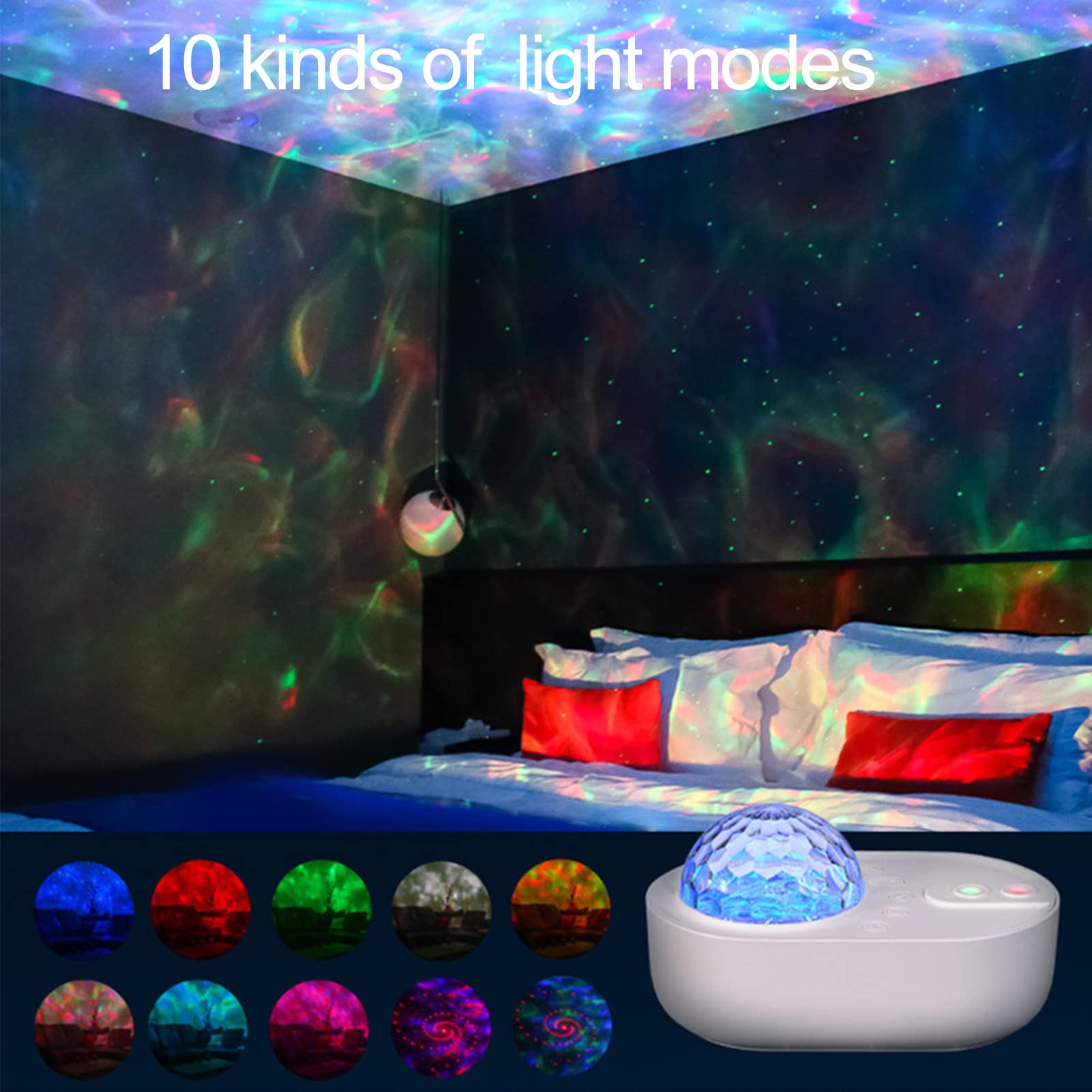 Proyector de luz Nocturna 10 Modos de Color de luz Brillo Ajustable música Estrella Cielo lámpara de proyección Regalo