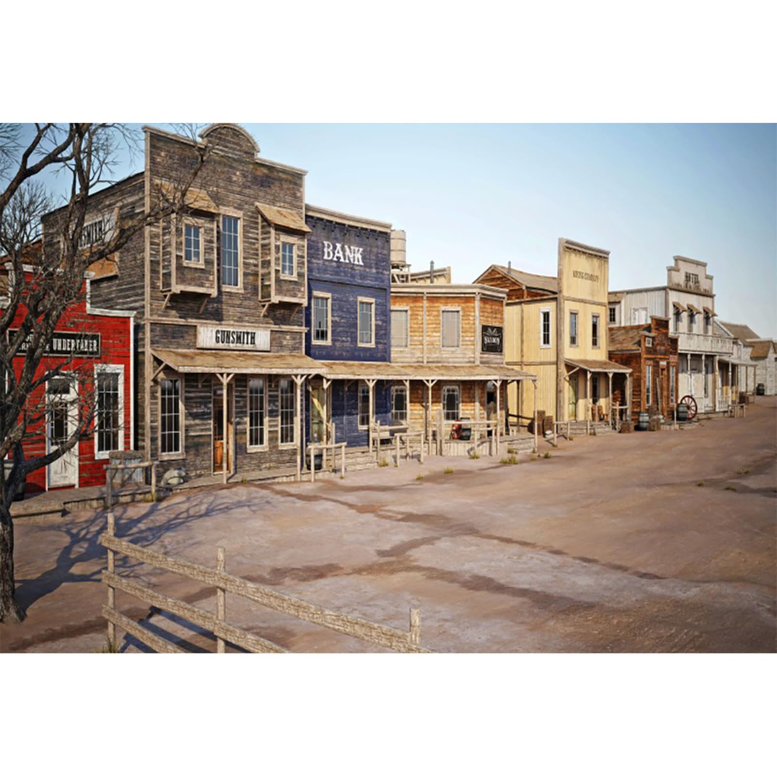 YongFoto 4,5x3m Country e occidentale Sfondo Wild West Città Negozio Casa di legno Squallido Sfondi fotografici Bambini Adulti Decorazioni per feste occidentali Sfondo Cowboy Sfondo fotografico