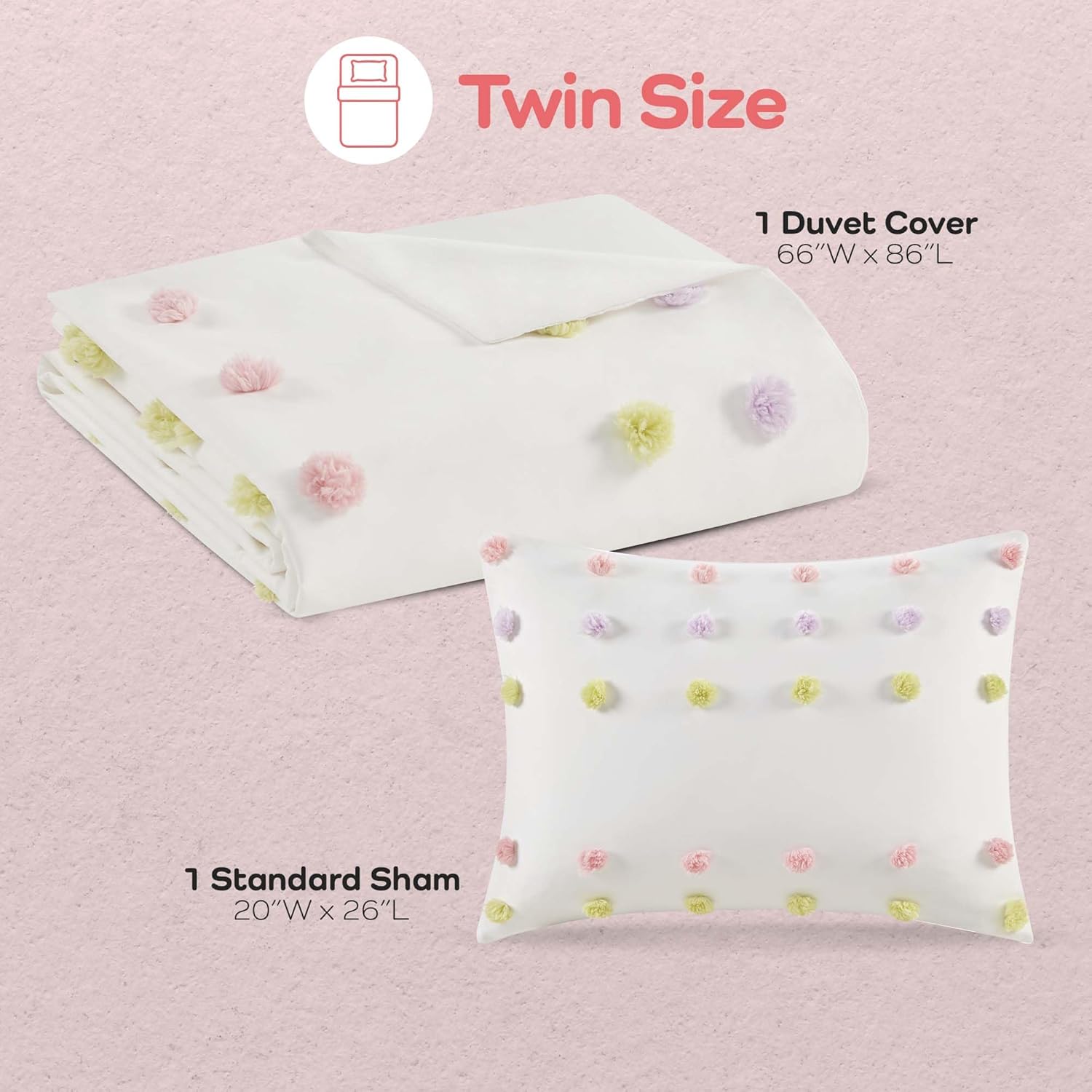 Twin White Pompom Clip Jacquard Duvet Cover Set