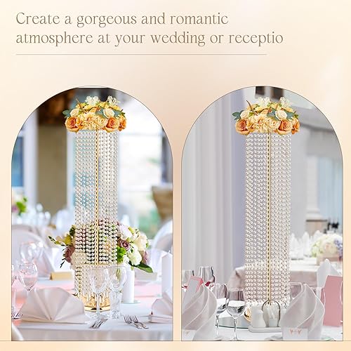 Miniatura 4 de Geetery Lujosos soportes de flores de cristal, juego de 6, centros de mesa de boda de metal de 35.4 pulgadas de alto y decoración del hogar