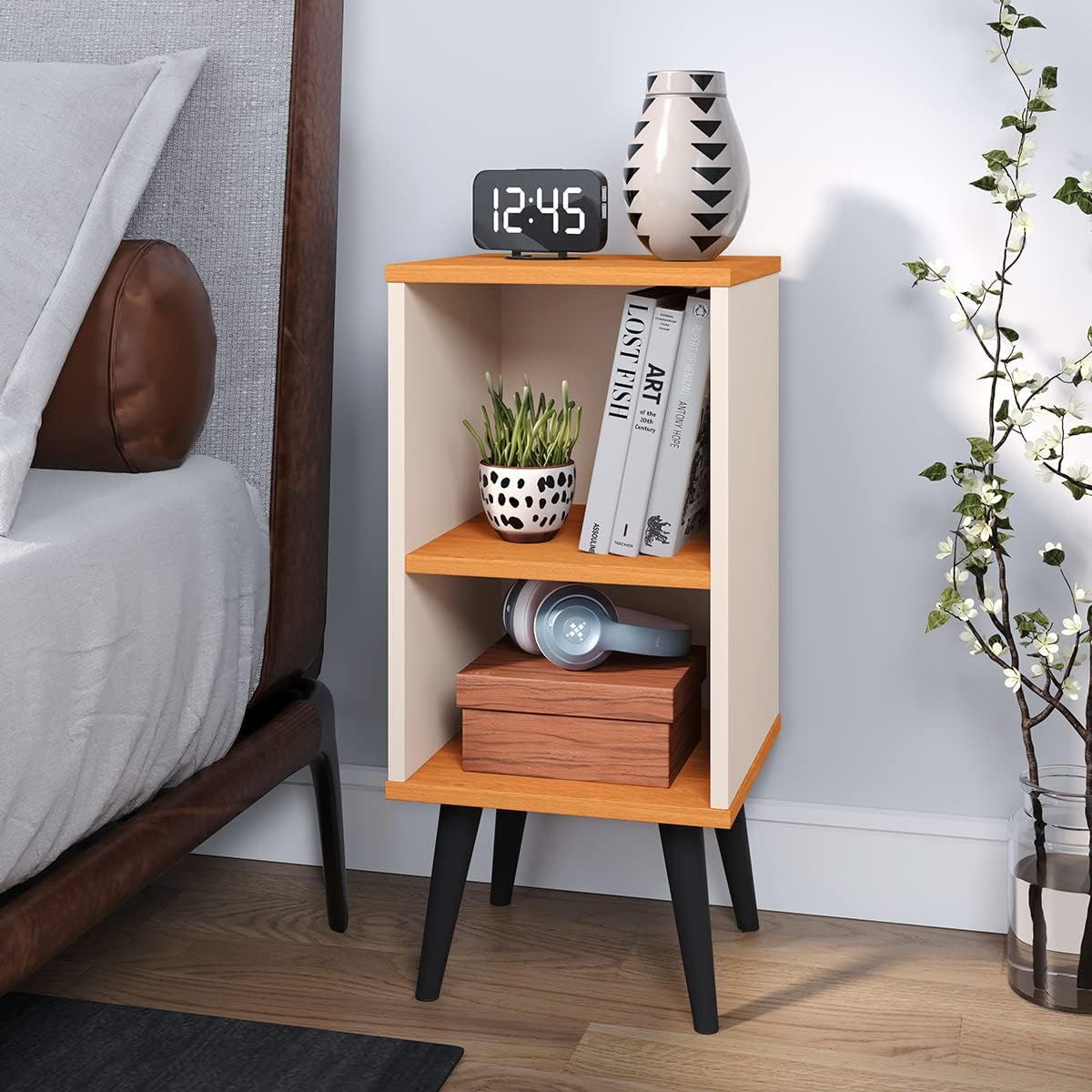 Mesa De Cabeceira Mudo Charme Retro Com Nicho Quarto Cama (Off White)
