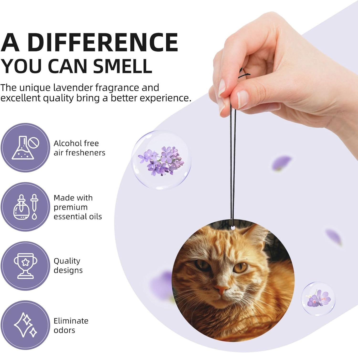 Car Air Freshener 24 PCS Orange Kitten Hanging Car Air Fresheners Auto Interior Decor Card Freshener Strong Scented Card Lavender Cars Scents for Office Bedroom Close Drawer Round Shape