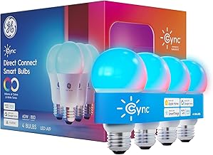 Cync GE A19 Smart LED Light Bulbs, Color Changing Room Décor, Works with Alexa and Google Home, Matter Compatible, LED Lights for Bedroom, Millions of Colors and White Tones (4 Pack)