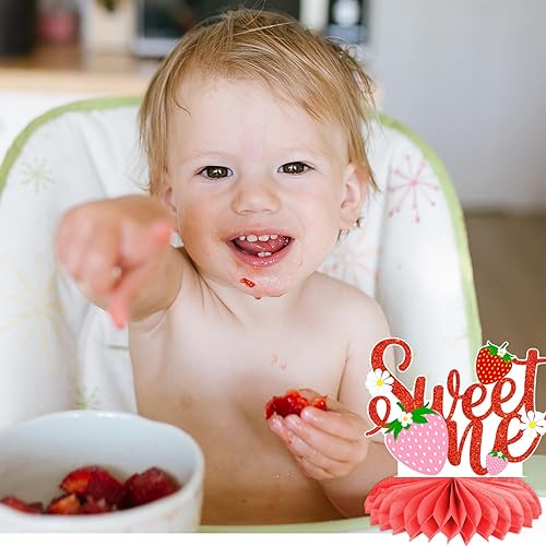 Miniatura 8 de Berry Sweet One - Centros de mesa de panal de abeja, decoración de mesa de primer cumpleaños, 13 piezas, decoración de primer cumpleaños, fresa,