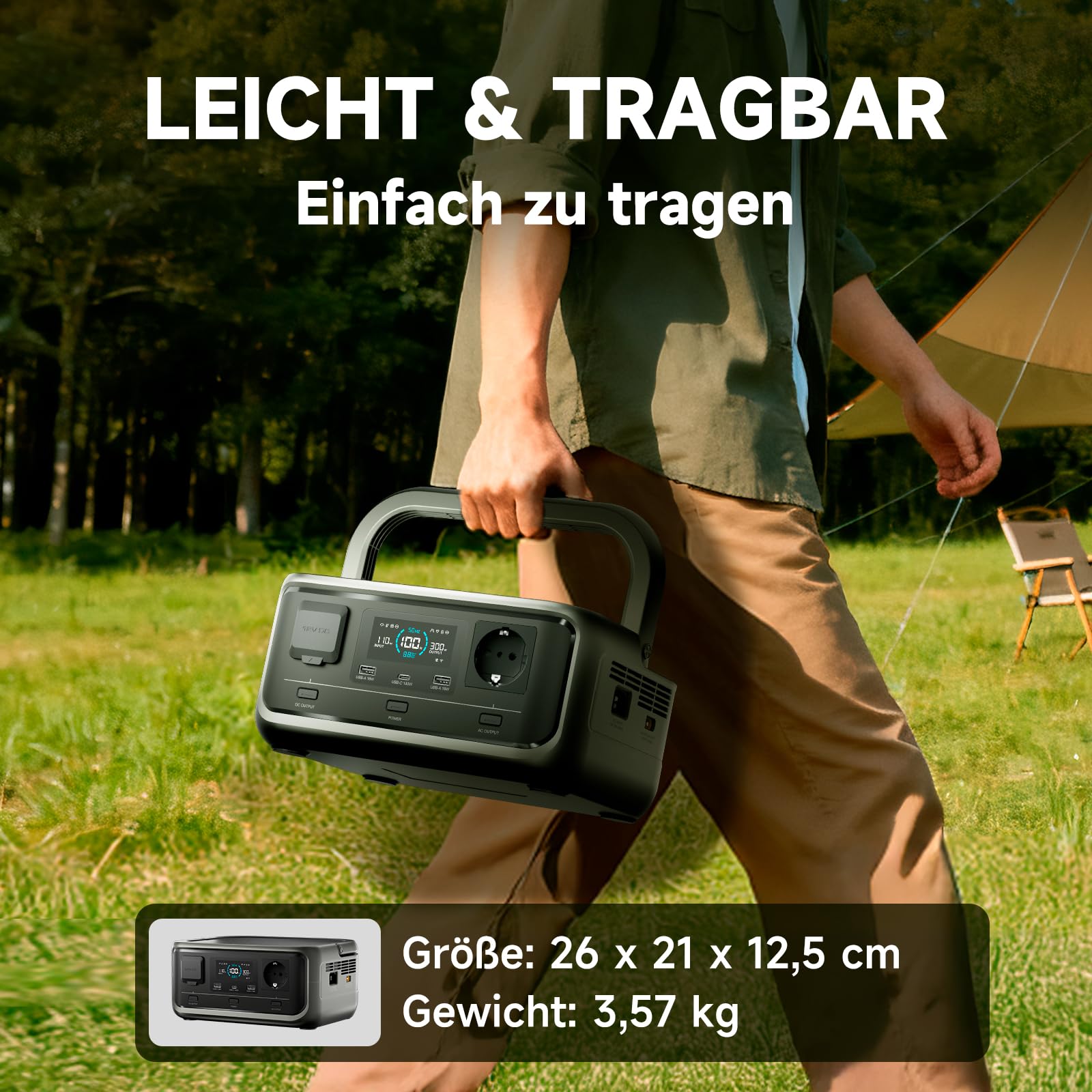 ALLPOWERS VOLIX P300 Tragbare Powerstation mit Solarpanel SE100, 256Wh LiFePO4 Akku Solargenerator mit Solarpanel 100W, 300W Sinus Wechselstrom, PD100W USB-C Anschluss für Camping und Reisen
