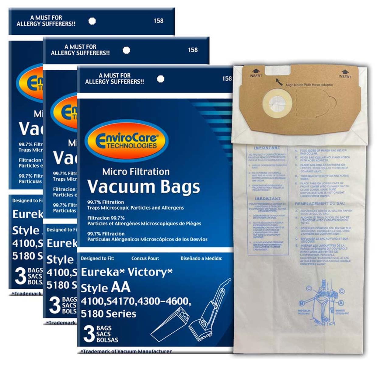 EnviroCare Replacement Micro Filtration Vacuum Cleaner Dust Bags for Eureka Style AA Victory and True HEPA Uprights. 9 Pack