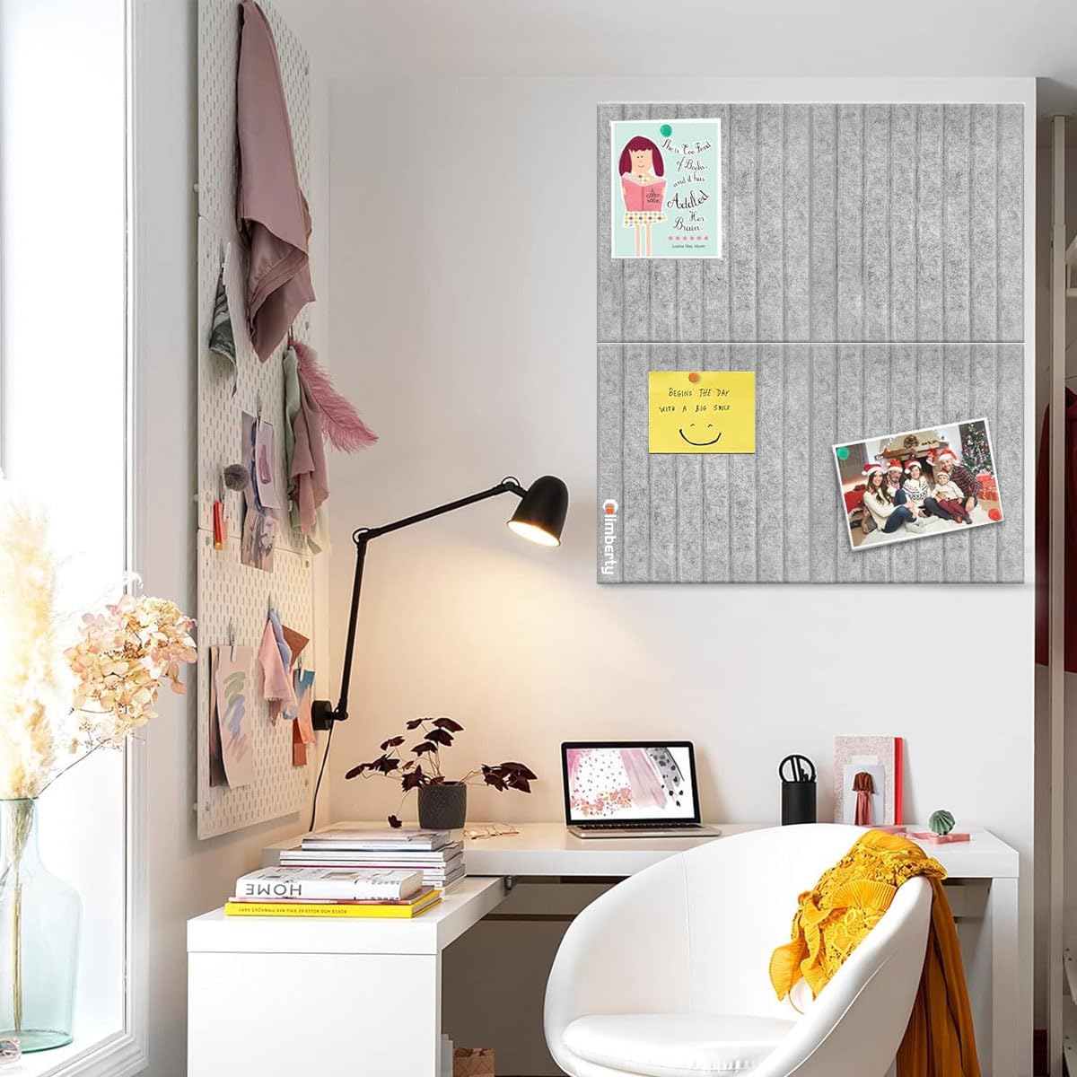 Climberty® 6Pcs Felt Bulletin Board Vision Board,30x30cm Self-Adhesive Wall Boards with 50pcs Drawing Pins,Felt Message for Paste Notes Photos Schedules (Grey) 4