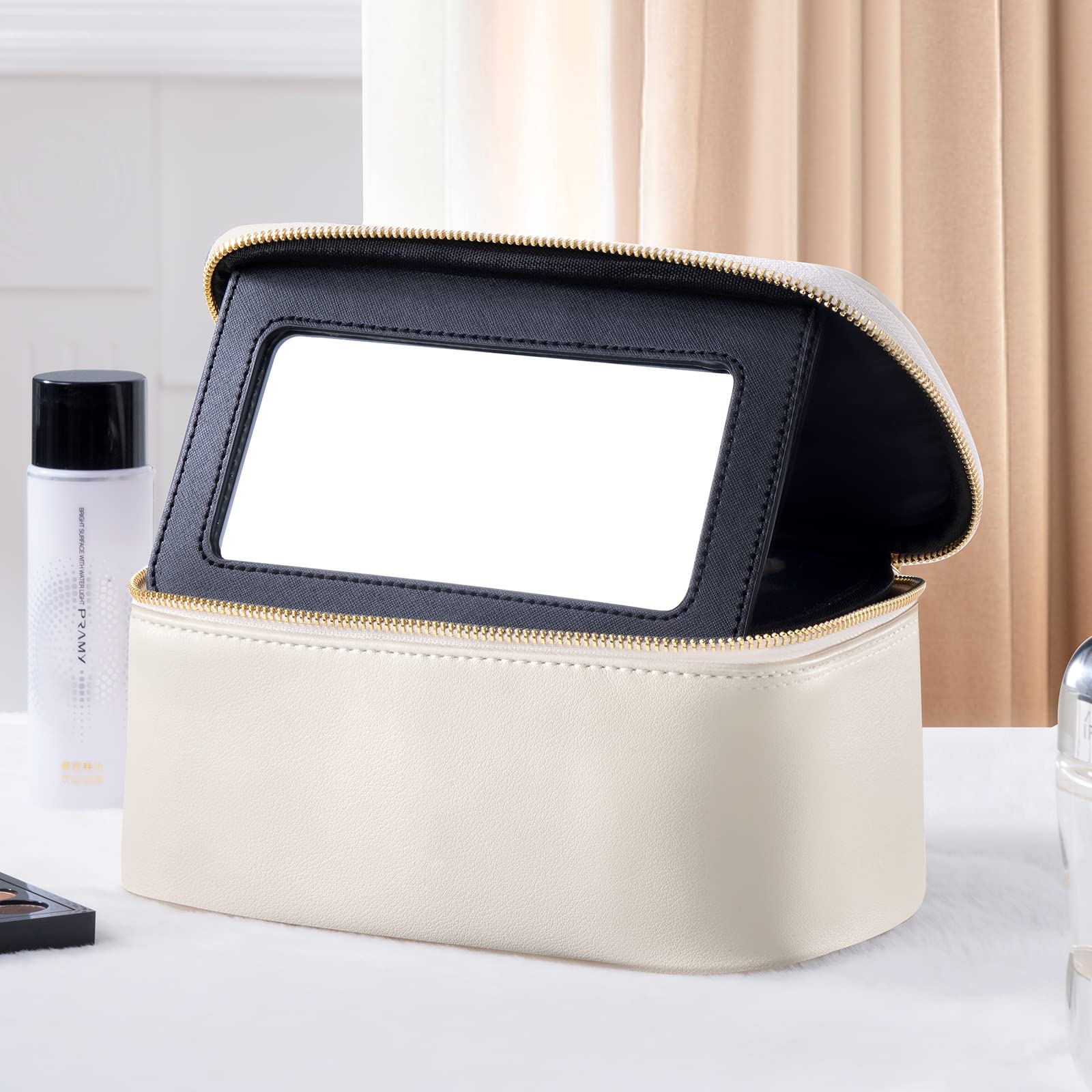 Amazon | Rownyeon コスメボックス 鏡付き メイクポーチ 大容量