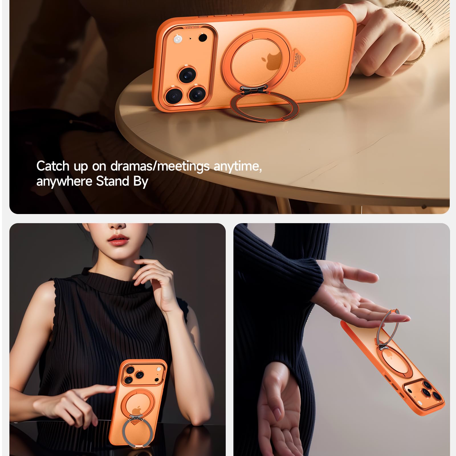 Funda Delgada Translúcida para iPhone 17 Pro Max/17 Pro/17 Air/17, con Soporte Giratorio de 360 ​​Grados, Antiamarilleo y Protección a Prueba de Golpes.-Grey||17 Air