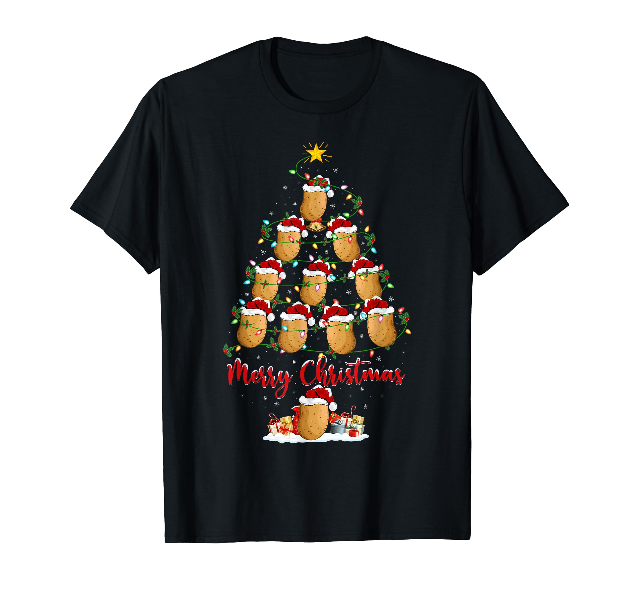 Potato Merry Christmas GiftsPotato Christmas Tree Lights Funny Potato Xmas T-ShirtOEKO-TEX STANDARD 100
