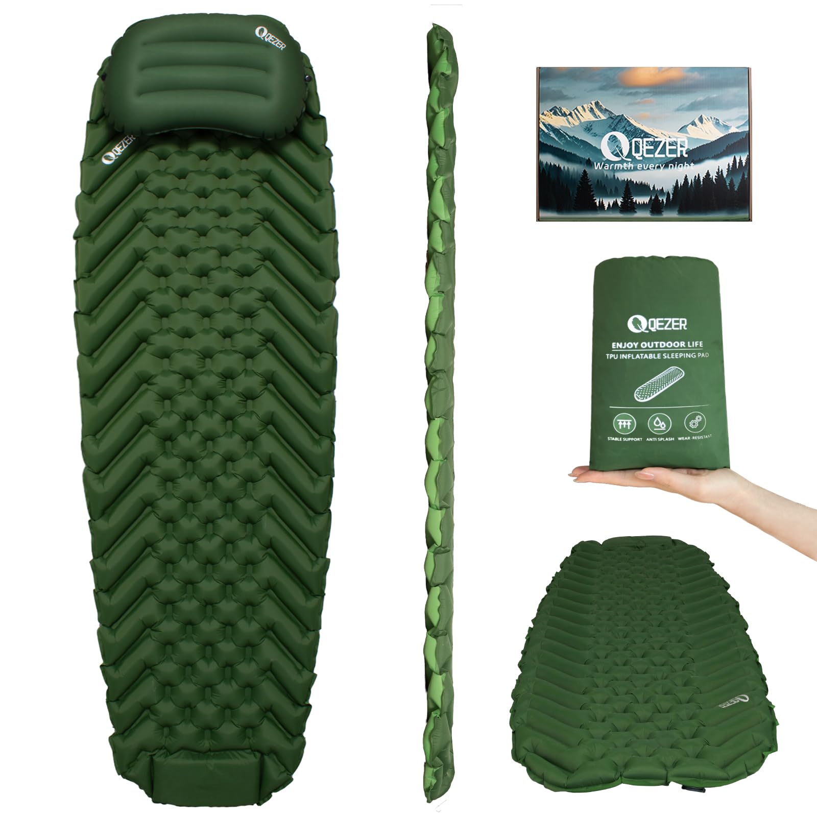 Ultraleichte Isomatte mit separatem Kissen, isomatte selbstaufblasend Isomatte für Outdoor-Rucksackreisen, mit Fußpumpe Wandern und Reisen