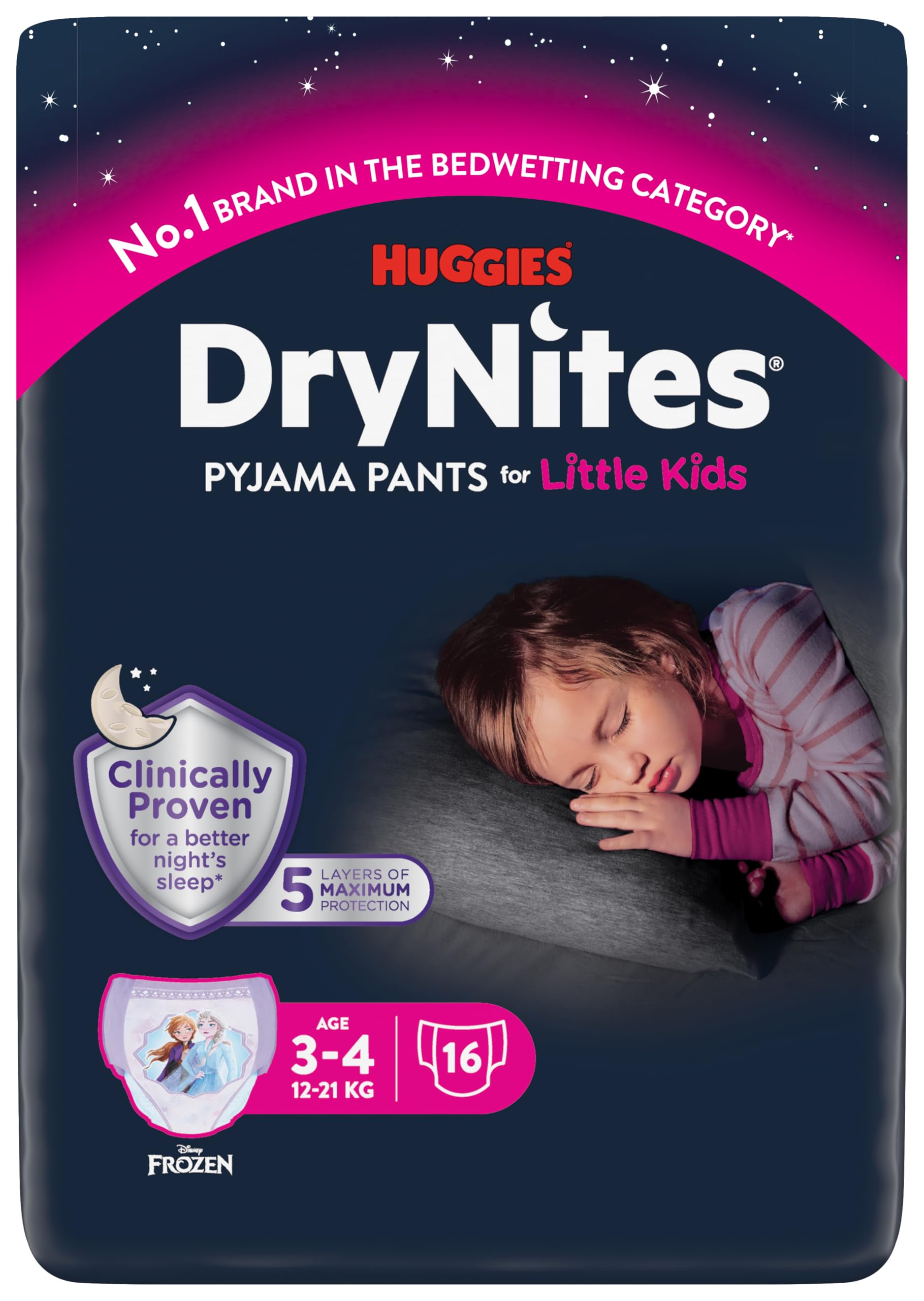 DryNites Pyjama Pants, Girl's 3-4 Years (12-21KG), 64 x Bedwetting Pants, Up to 100% Leak Free Nights