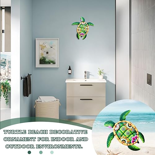 Miniatura 5 de Betinyar Decoración de pared de tortuga grande de 12 pulgadas, escultura colgante de tortuga marina, decoración de pared de metal para baño,