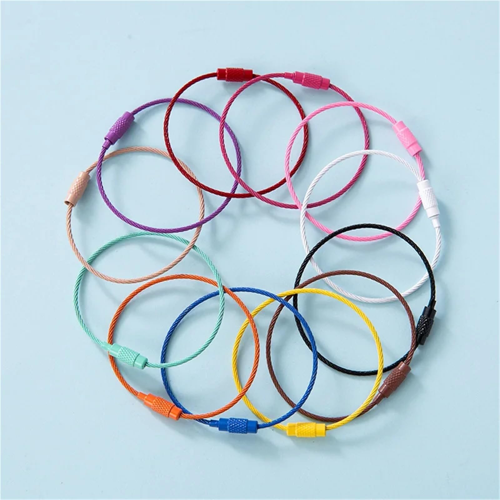Llaveros de alambre metálico, Llavero de alambre de acero inoxidable, bucles de Cable, 100 Uds., anillo de dispositivo de bloqueo de tornillo, Multicolor