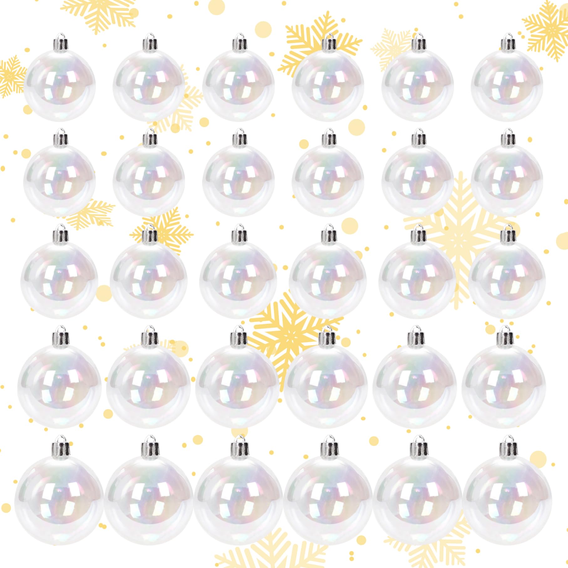 Mini Boules de Noël irisées Lot de 30 Mini Boules Noël irisées Transparentes 4 Tailles différentes à Suspendre et à remplir pour Sapin Blanc