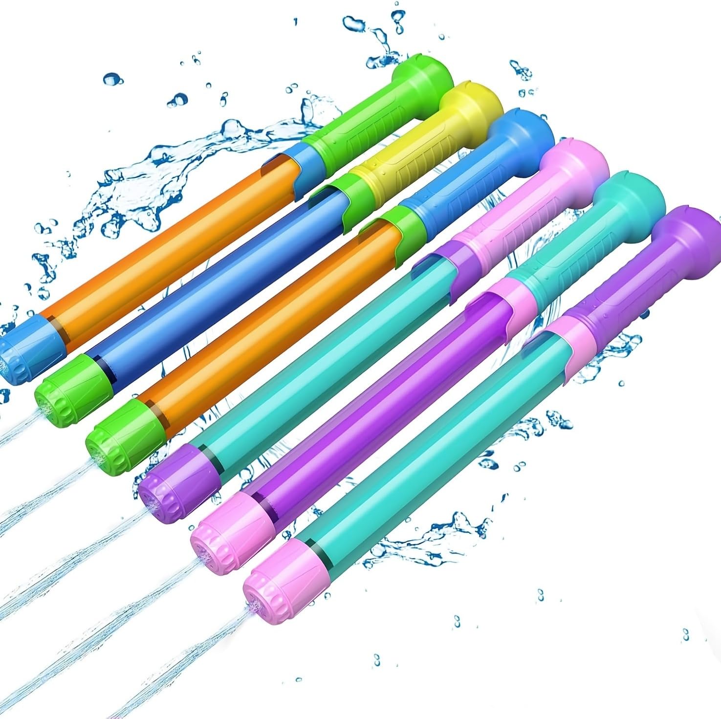 Falafoty 6Pcs Water Pistols for Kids, 32CM Mixed Color Water Gun Beach Toy Water Soaker Blaster, Swimming Pool Water Squirter Shooter Summer Outdoor Garden Lawn Water Fight Game Toy Party Favors (C)