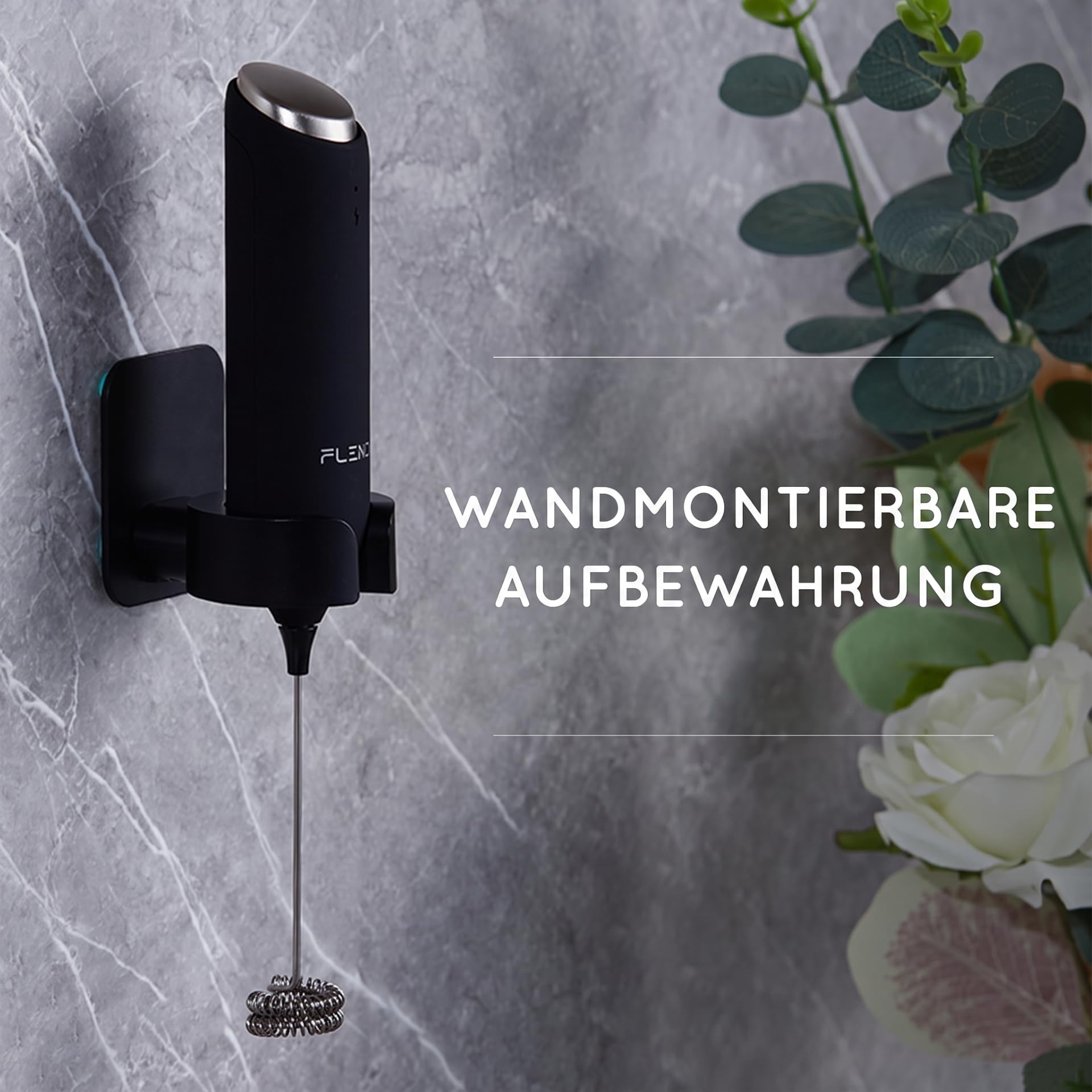 Flendy Wiederaufladbarer Hand Milchaufschäumer Stab, Aufschäumer Stab mit USB-C Ladehalterung, Mini Milchaufschäumer elektrisch Stab Aufladbar für Kaffee, Matcha, Proteinshake, usw.