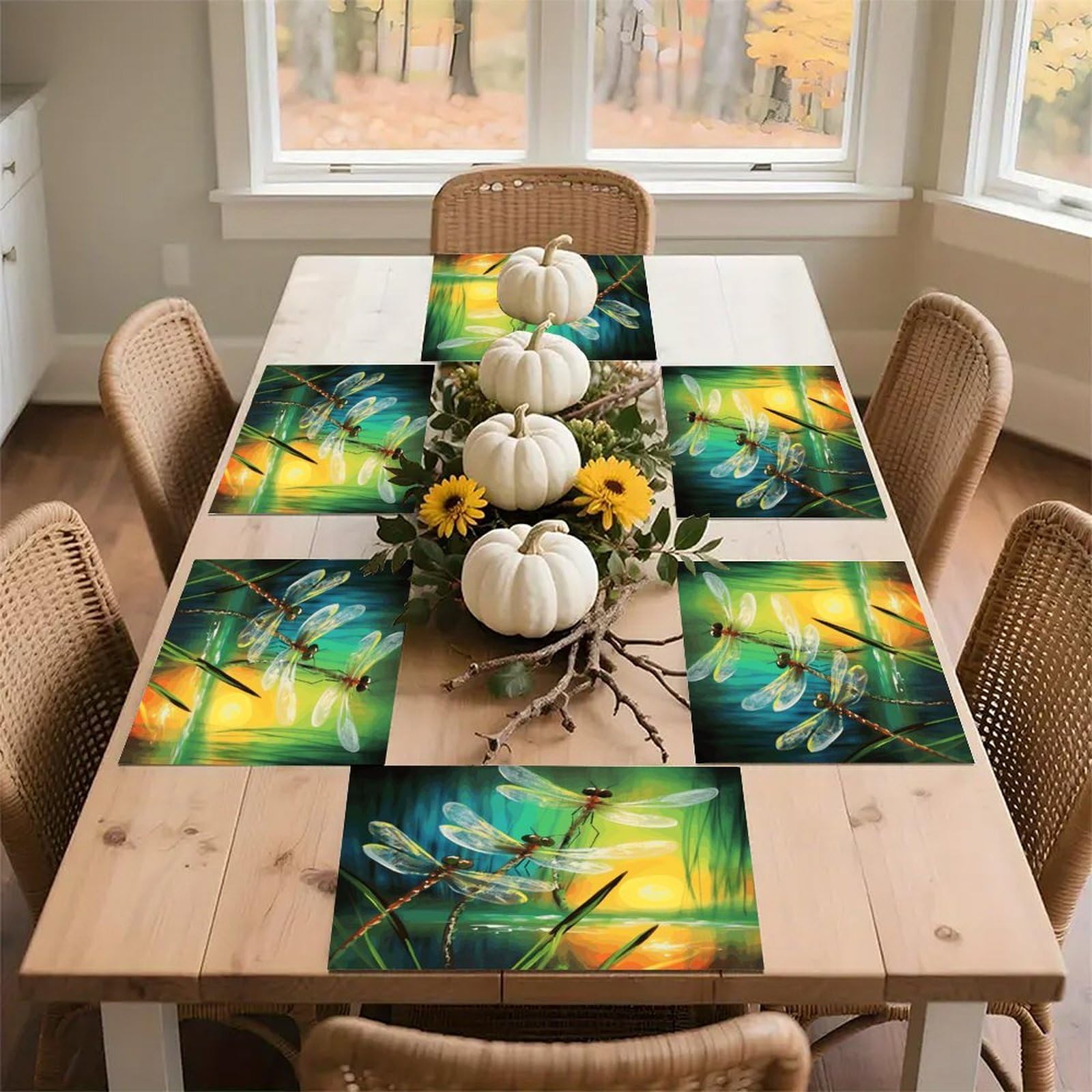 Placemats Set of 6 Placemats Dancing with Dragonflies Placement Mats for Dining Table Place Mats Suitable for Personal Dining Tables Dinner Parties BBQ Weddings