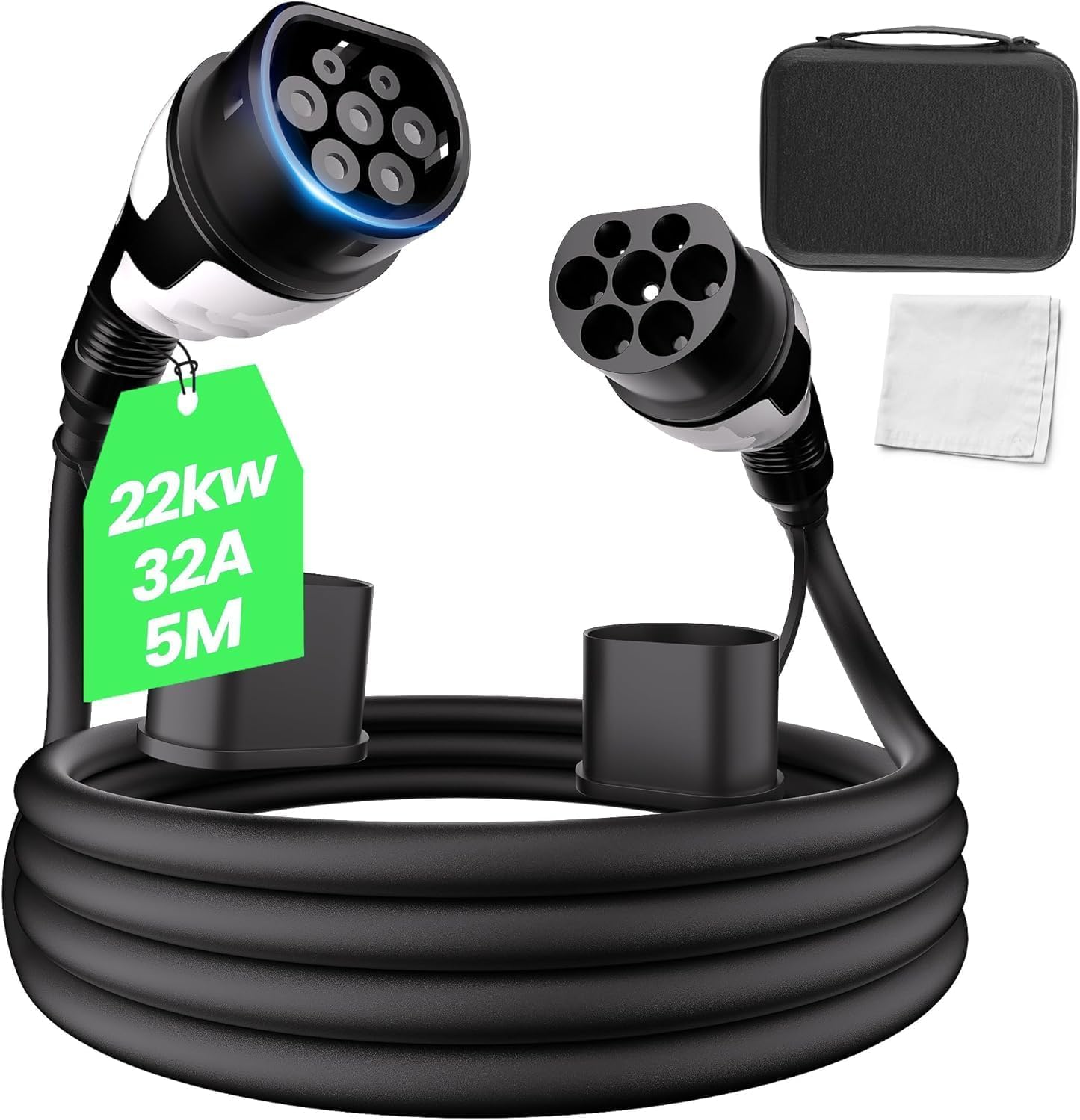 Advwin Type 2 to Type 2 EV charging cable 5m 22kW with bag