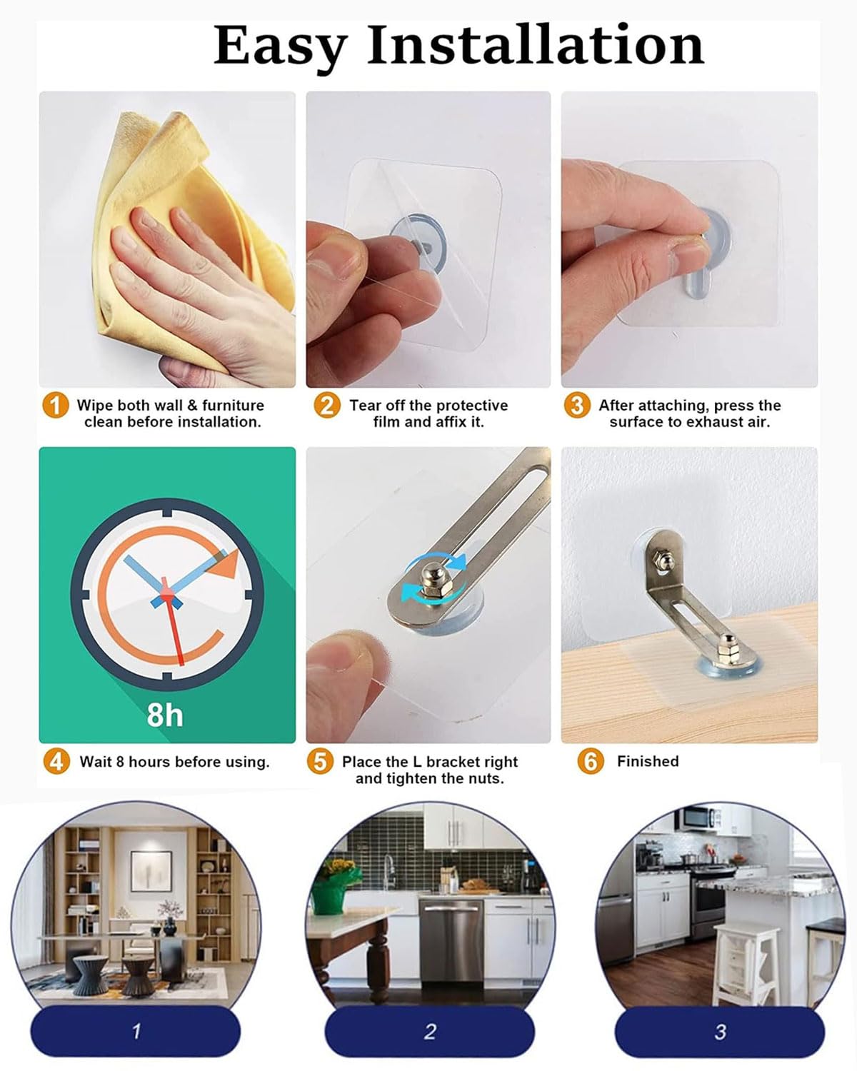 Ancoraggi da Parete per Mobili-4Pcs, Ancoraggio Antiribaltamento per Mobili Come Armadi per Mobili, per Mobili Come Armadi per Mobili per Protezione Bambini Animali Domestici,Senza Forare