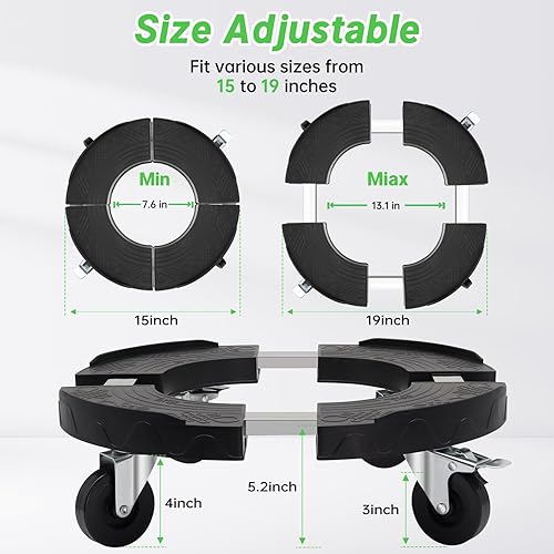 Miniatura 6 de Nefish Ruedas de basura mejoradas, ruedas redondas ajustables de 15 a 19 pulgadas, ruedas de tambor resistentes, carrito de basura multifuncional