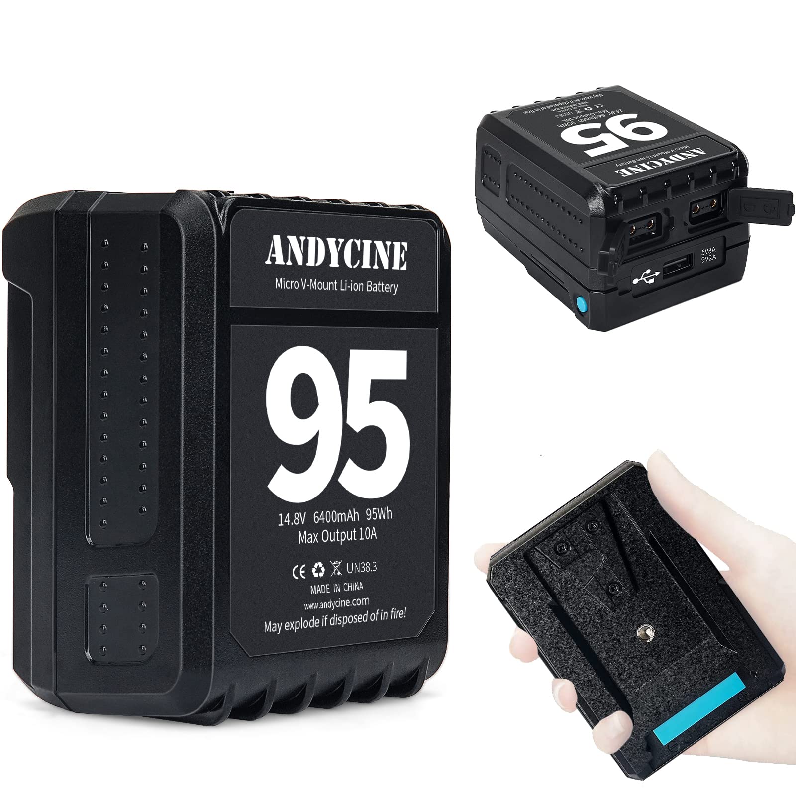 ANDYCINE V Mount Battery 95Wh 14.8V 6600mAh Mini V Lock Batteries with Dual D-Tap and USB-A Output, Portable Power Bank for Camcorder, PCC4K/6K, Cameras, Monitor, LED lights, smartphones, tablets.