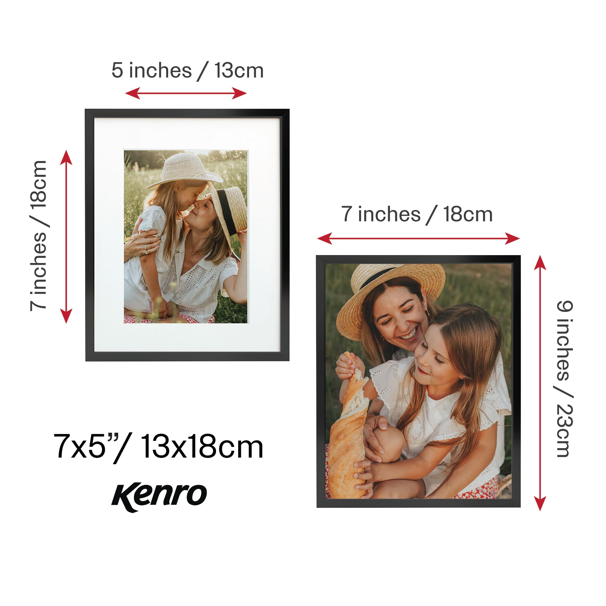 Kenro Fusion Series Black Metal Photo Frame 9x7 Inch / 23x18cm with Picture Mat for Photo 7x5 Inch / 13x18cm - FNC1318B - Image 2