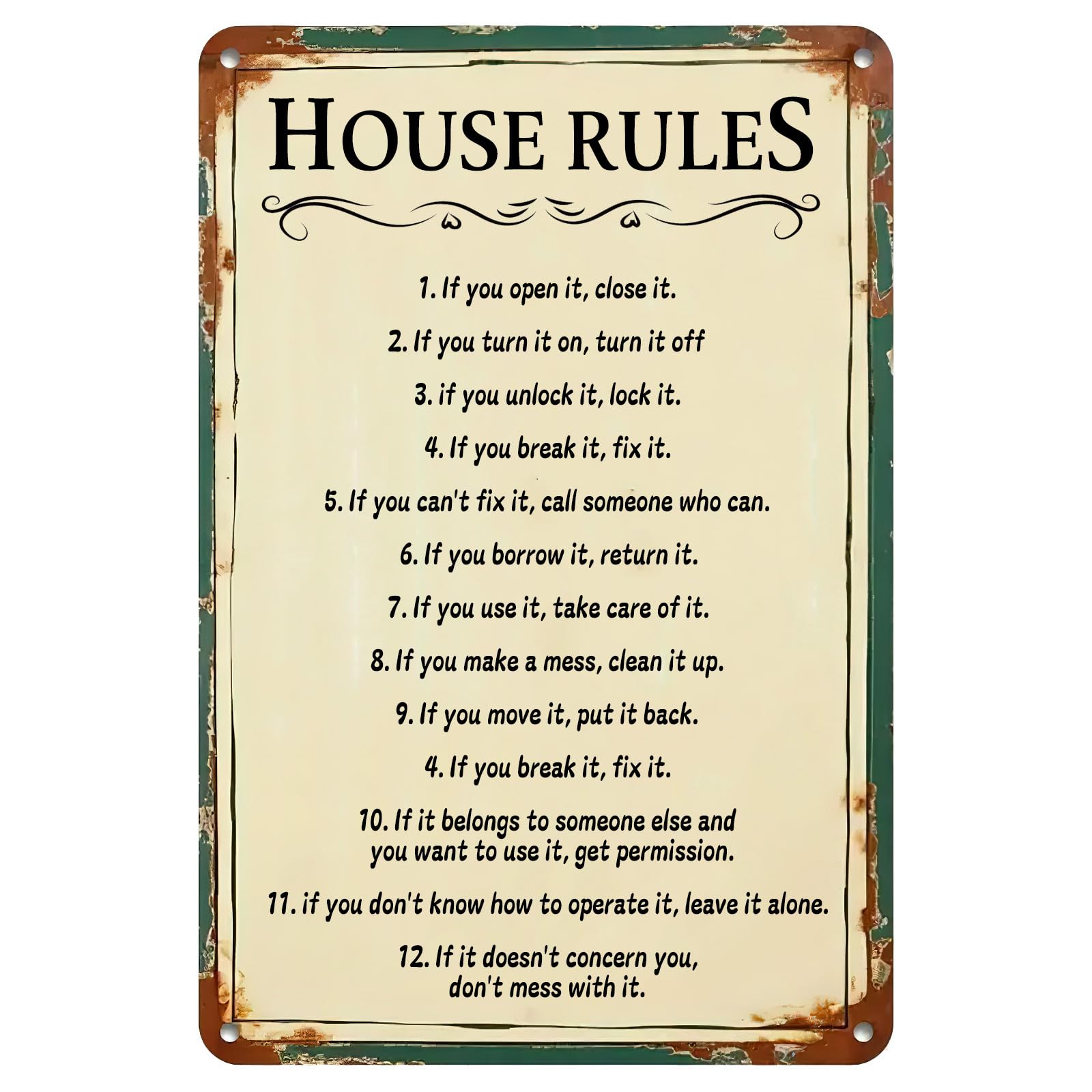 Easy Household Principle Vintage Metal Sign Simple Life Attitude Rustic Wall Decor Plaque for Home Garden Club Man Cave 12x8 Inch