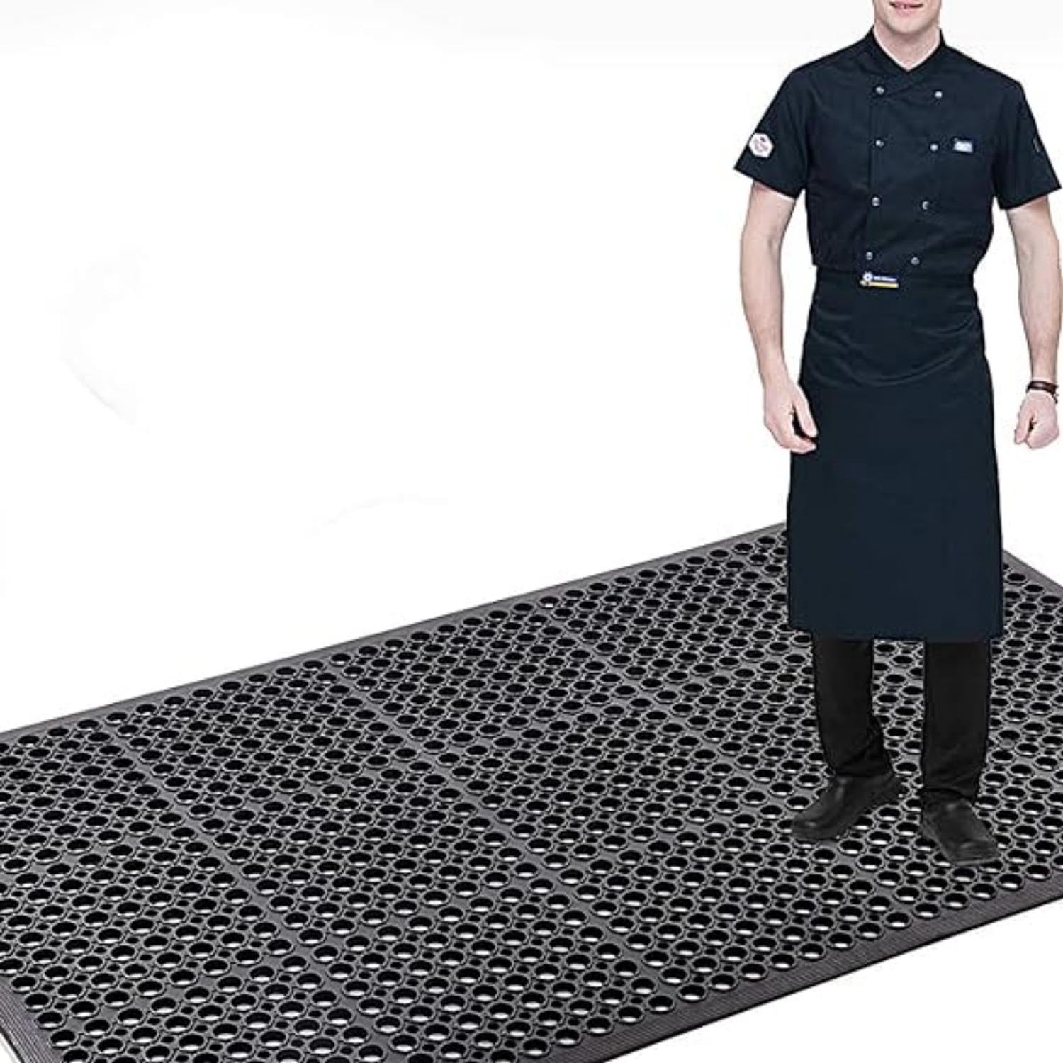 Tapis d'extérieur en caoutchouc 90 x 210 cm, grand tapis anti-fatigue, antidérapant avec trous de drainage, pour cuisine