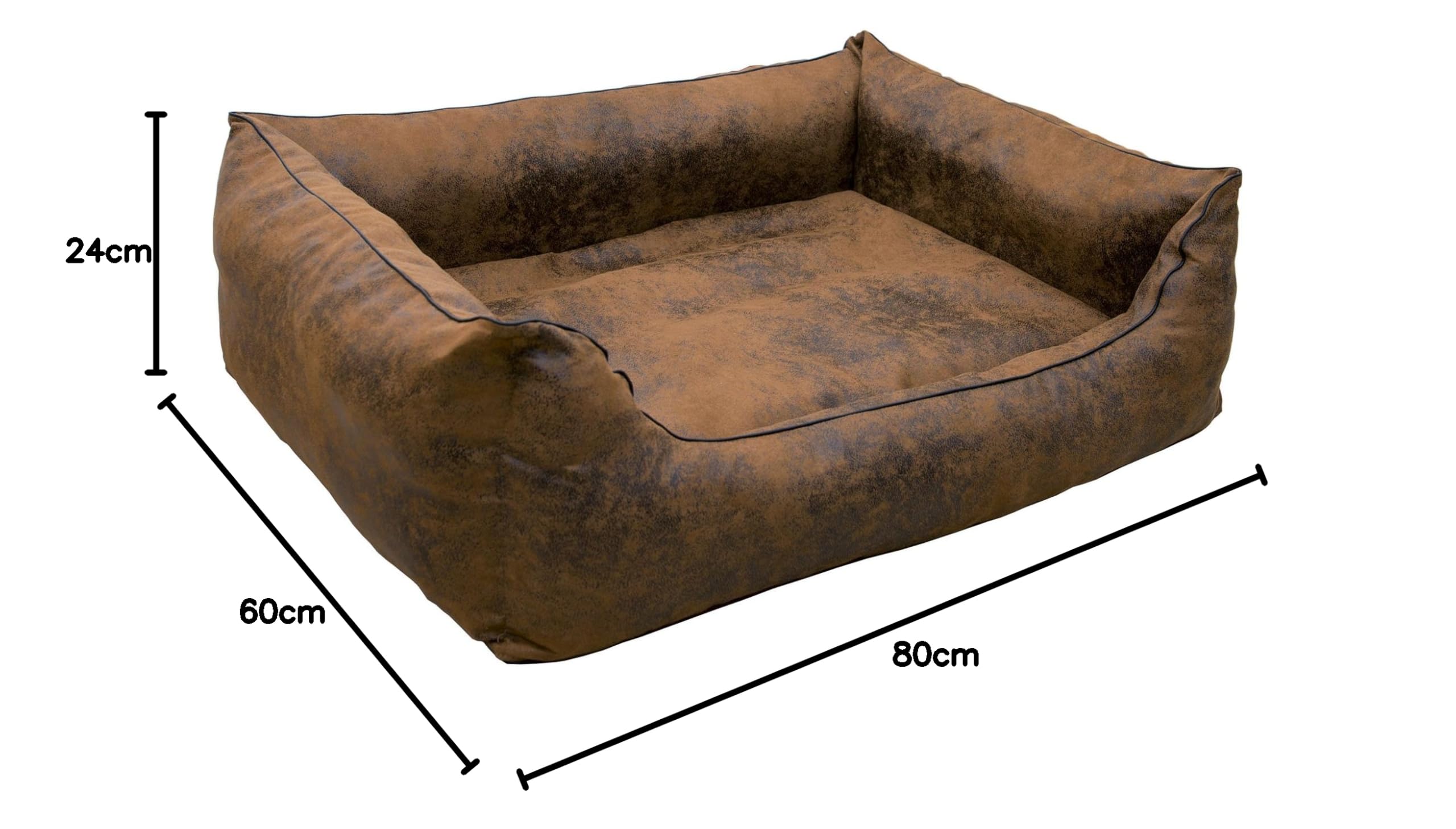 CopcoPet Cama para perros Emma ortopédica, marrón envejecido, 80 x 60 cm, aspecto de ante, lavable y fácil de limpiar, cesta elevada para perros con superficie de descanso viscoelástica, para perros