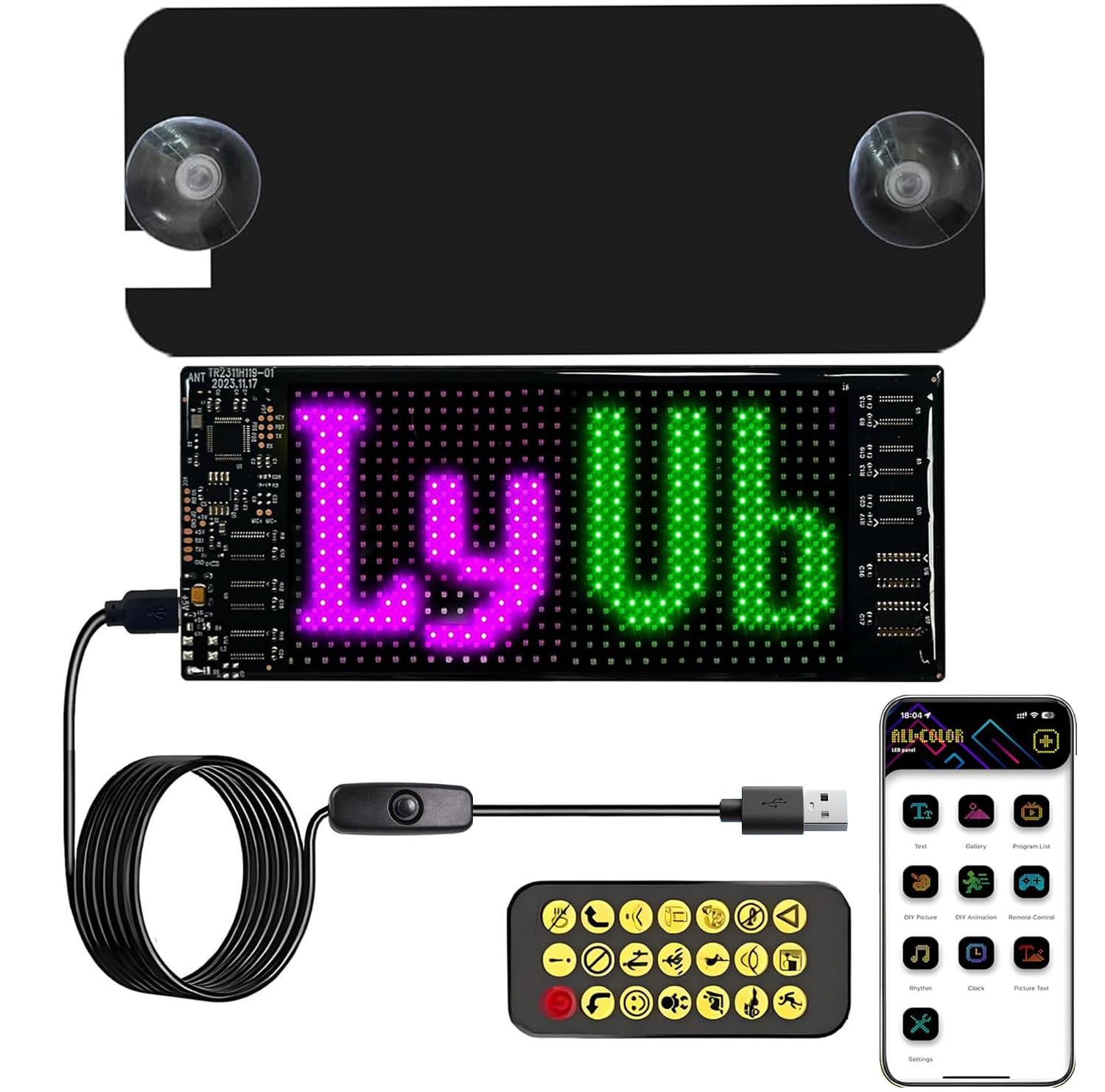 Meskliu Flexible 7x3'' Car LED Sign - Bluetooth APP Control,USB 5V DIY and Text Programmable Animated Signs Matrix Panel,Scrolling Display for Parties, Weddings,Cars,Window Ads