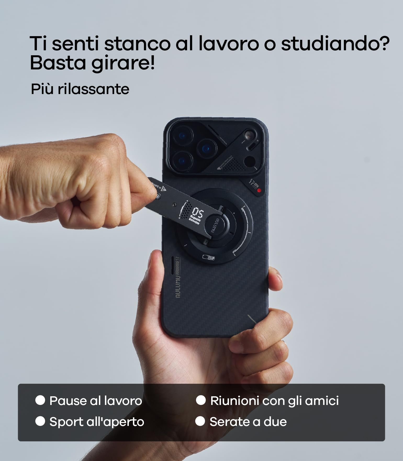 Aulumu G05 Air Supporto Anello Cellulare per MagSafe con Apri-Scatole, 360° Rotazione Supporto Magnetico, Lega di Alluminio Ultra Leggera & Sottile Accessori MagSafe per iPhone 17 16 15 Pro Max, Nero