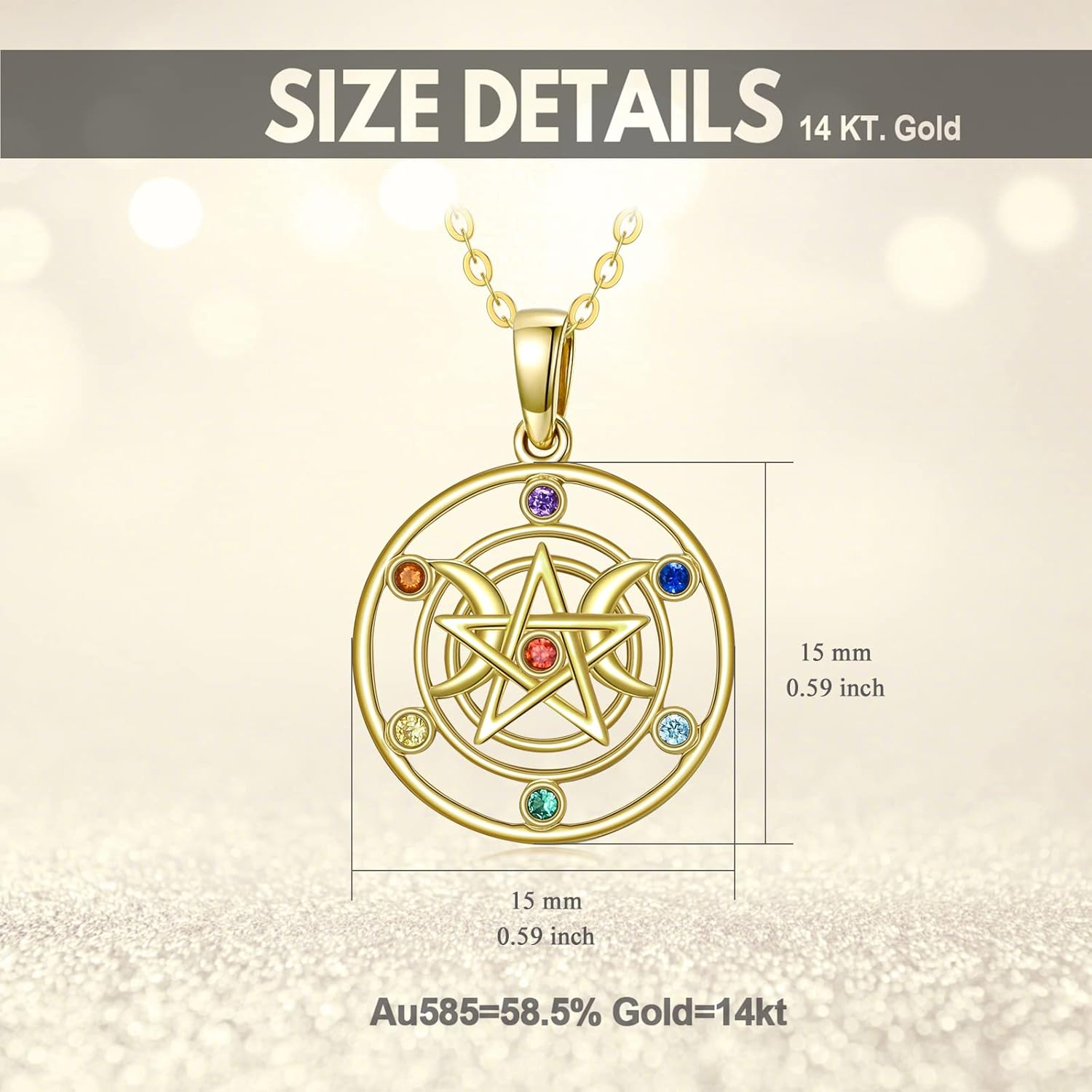 KECHO Pentagram Necklace Jewelry for Women 14K Gold Chakra Pentacle Pendant Necklace for Women Real Yellow Gold Pagan Wiccan Magic Amulet Necklace Gifts for Mom Mother - Image 5