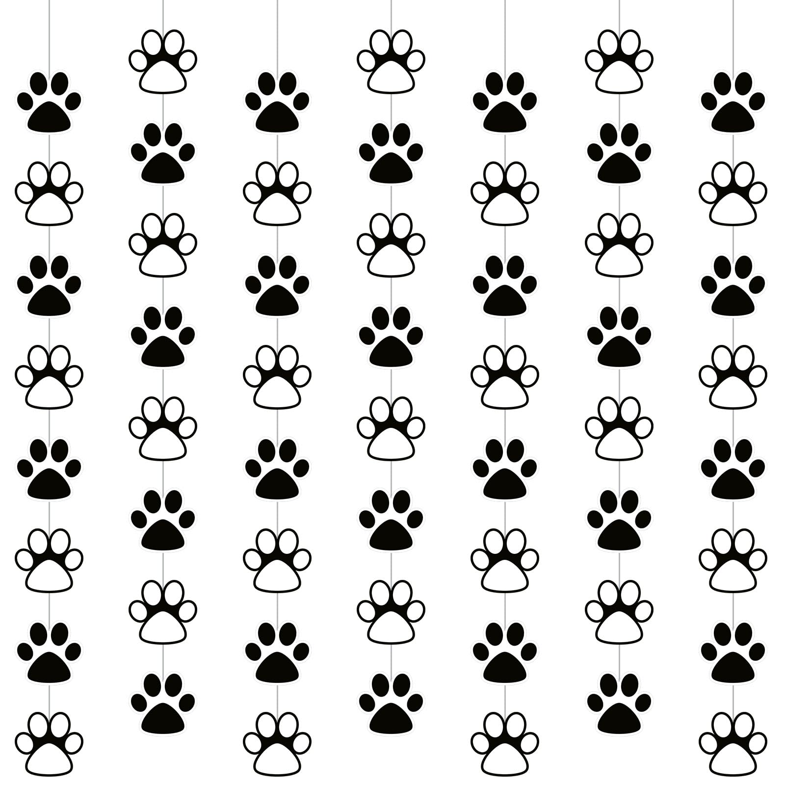 Duraaamo 8 Pack Dog Party Banner Decorations Paw Paper Garland Pet Birthday Paper Hanging Cutouts Black White Dog Paw Banners for Kids Let's Pawty Pet