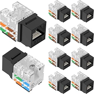 VCE Cat6 RJ45 Keystone Jack Insert Slim UL-Listed 10-Pack, Punch Down Adapter for Keystone Wall Plate and Patch Panel, Black