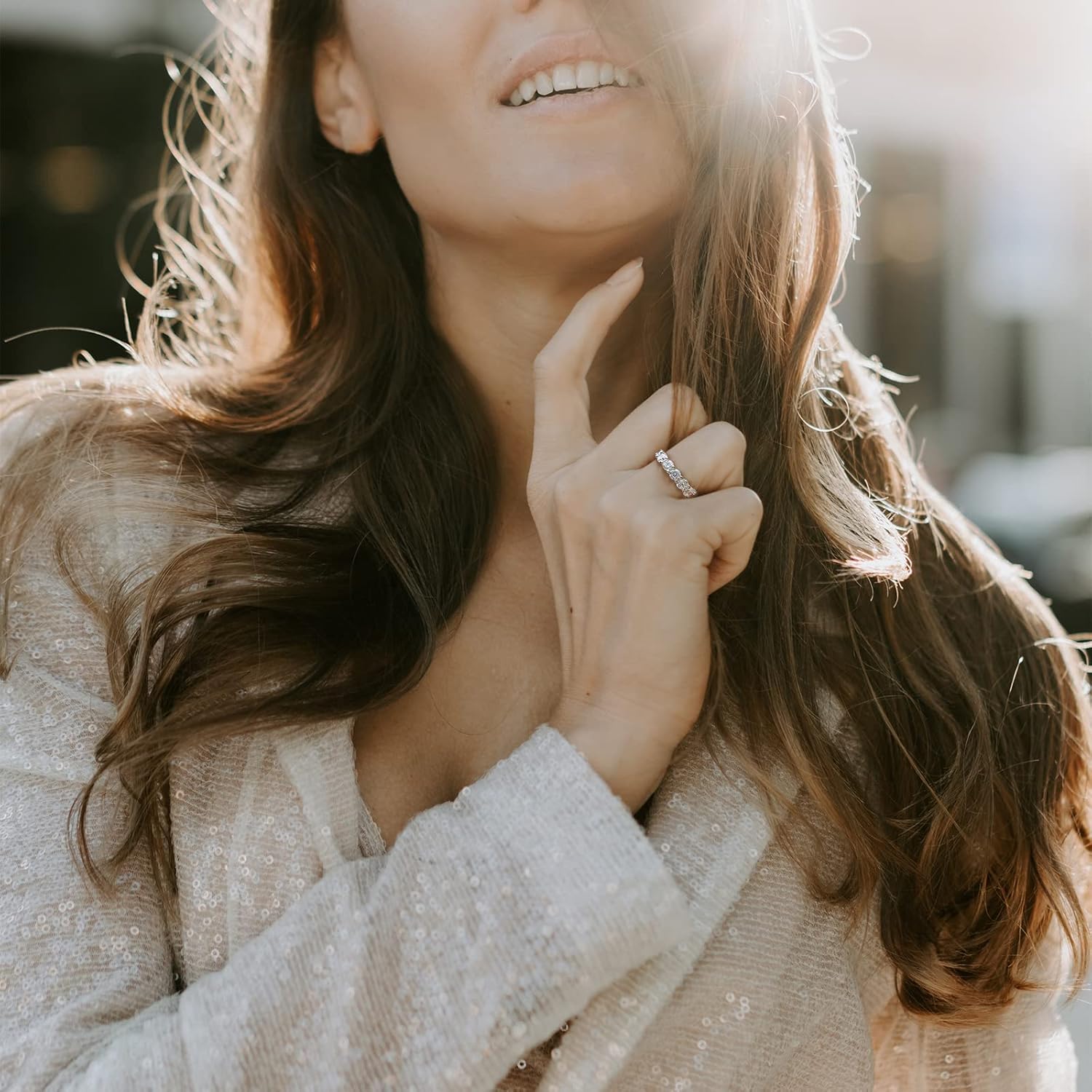 AINUOSHI Eternity Ring, 925 Sterling Silver Ring for Women, Emerald/Oval/Radiant/Round/Cushion Cut Cubic Zirconia CZ Fine Ring, Eternity Engagement Wedding Band Ring, Jewelry Box Packed - Image 2