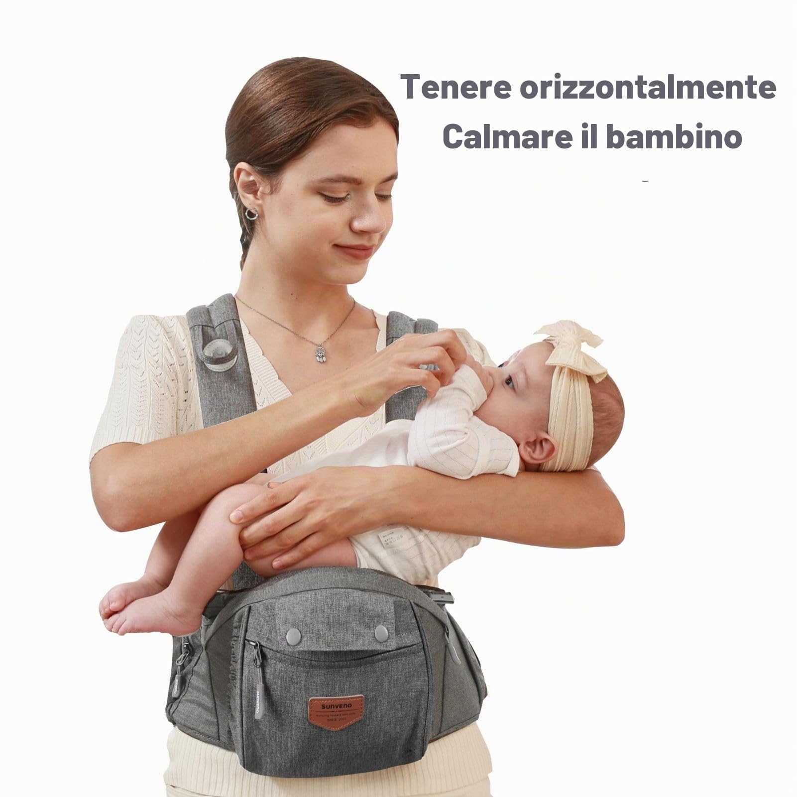 SUNVENO Marsupio Ergonomico/trasporto Bambini 3 In 1 - Marsupio Neonato Regolabile E Traspirante, Marsupio Con Seggiolino/marsupio Con Sedile Anca, 0-36 Mesi, 0-20 Kg（Nero）