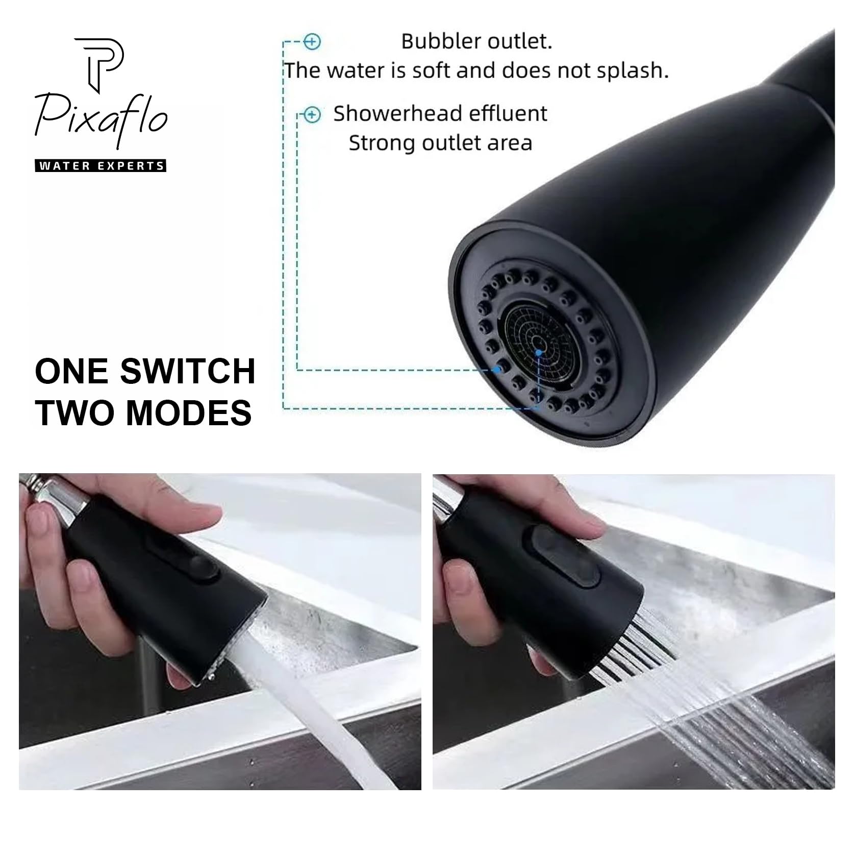 Pixaflo Black Kitchen Sink Mixer Tap - Swivel Spout -3