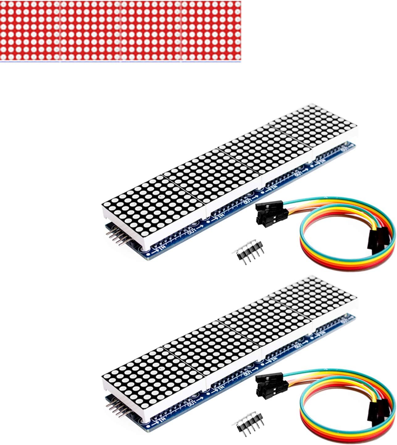 2pcs MAX7219 Dot Matrix Module(Red Light) 4 in 1 Display for Arduino Microcontroller with 5Pin Line(Christmas Decoration DIY Letters Electronic Display)