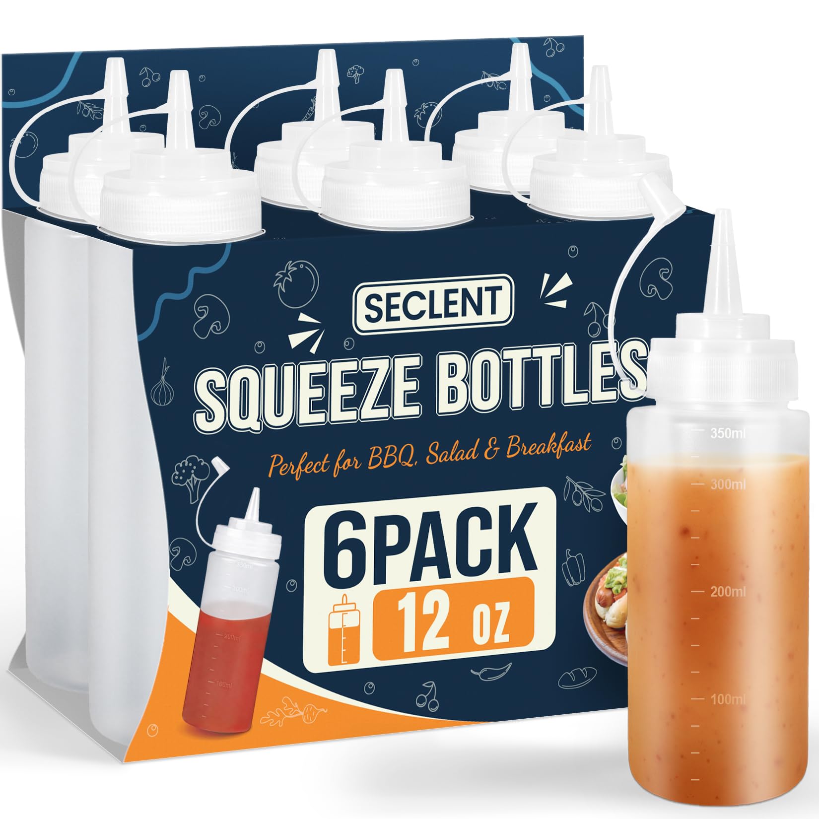12 oz Squeeze Bottles, Cooking Oil Dispenser, Plastic Bottles with Caps