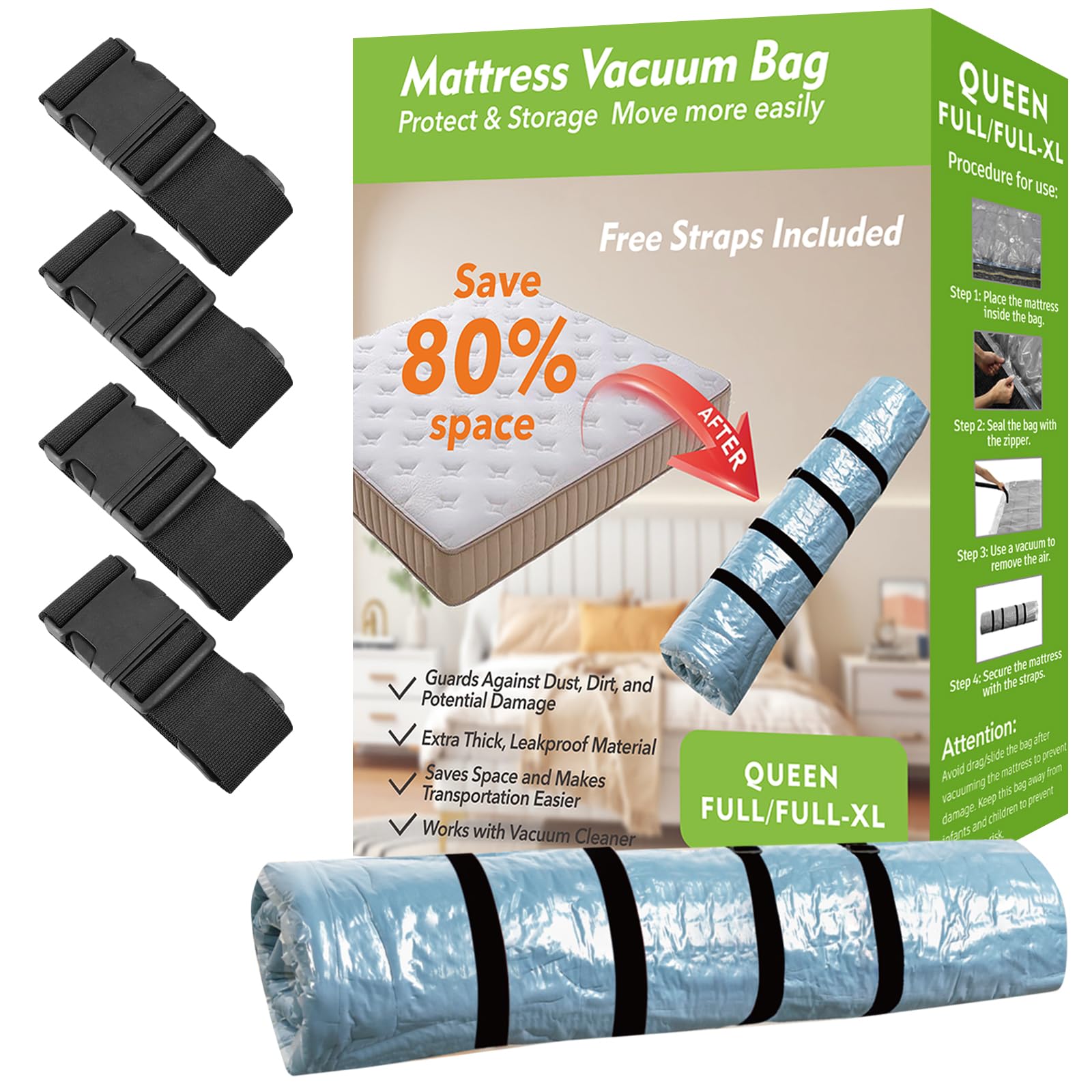 Hvrqyy Mattress Vacuum Bag For Moving Mattress Vacuum Compression Bags Latex Mattress Vacuum Seal Bag With Straps Queen/Full/Full-Xl For Storage And Move