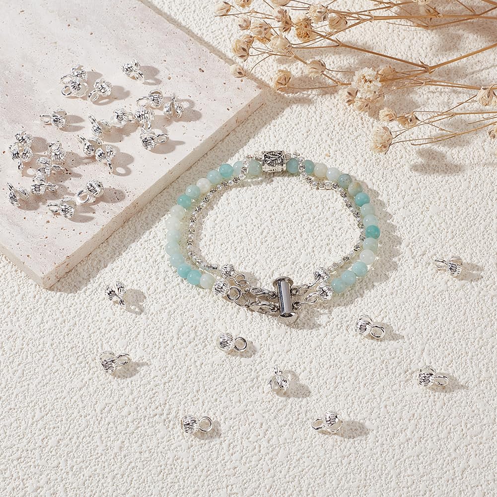 BENECREAT 40 pz. Perline di Copertura A Cricchetto Placcate In Argento, Punte per Perline A Conchiglia In Ottone, Terminali A Catena Calotte Terminali, Coprinodo per Collana, Risultati Fai Da Te